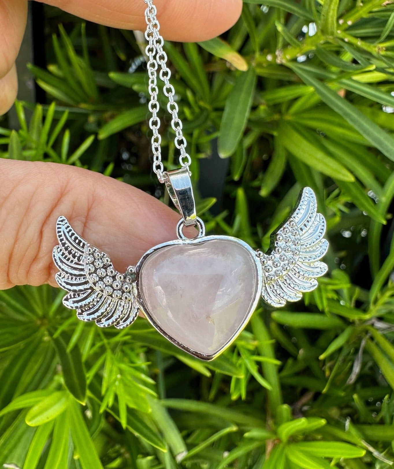 Rose Quartz Wings Pendant Necklace