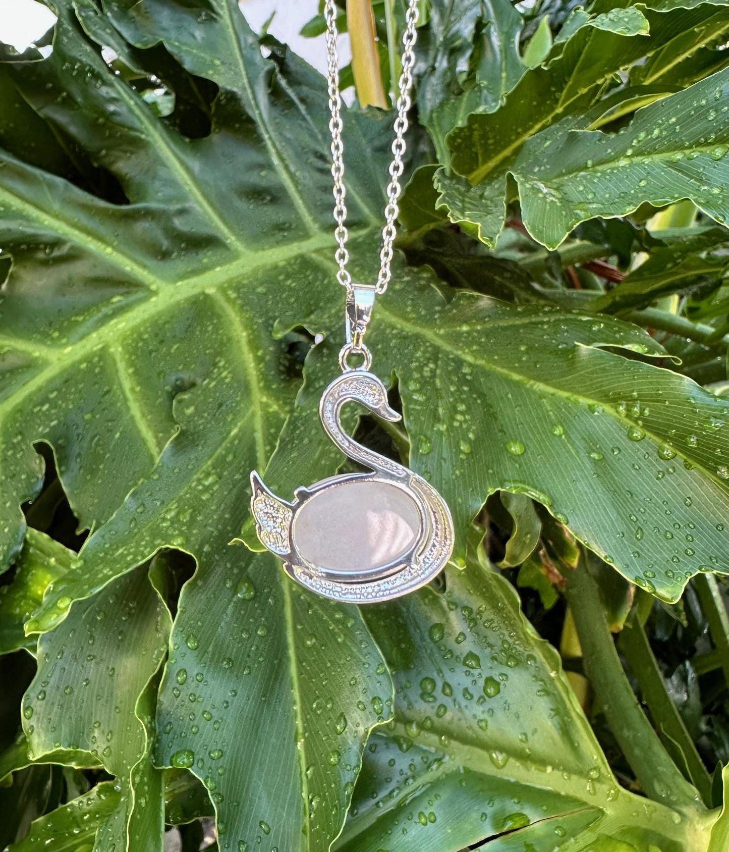 Rose Quartz Swan Necklace