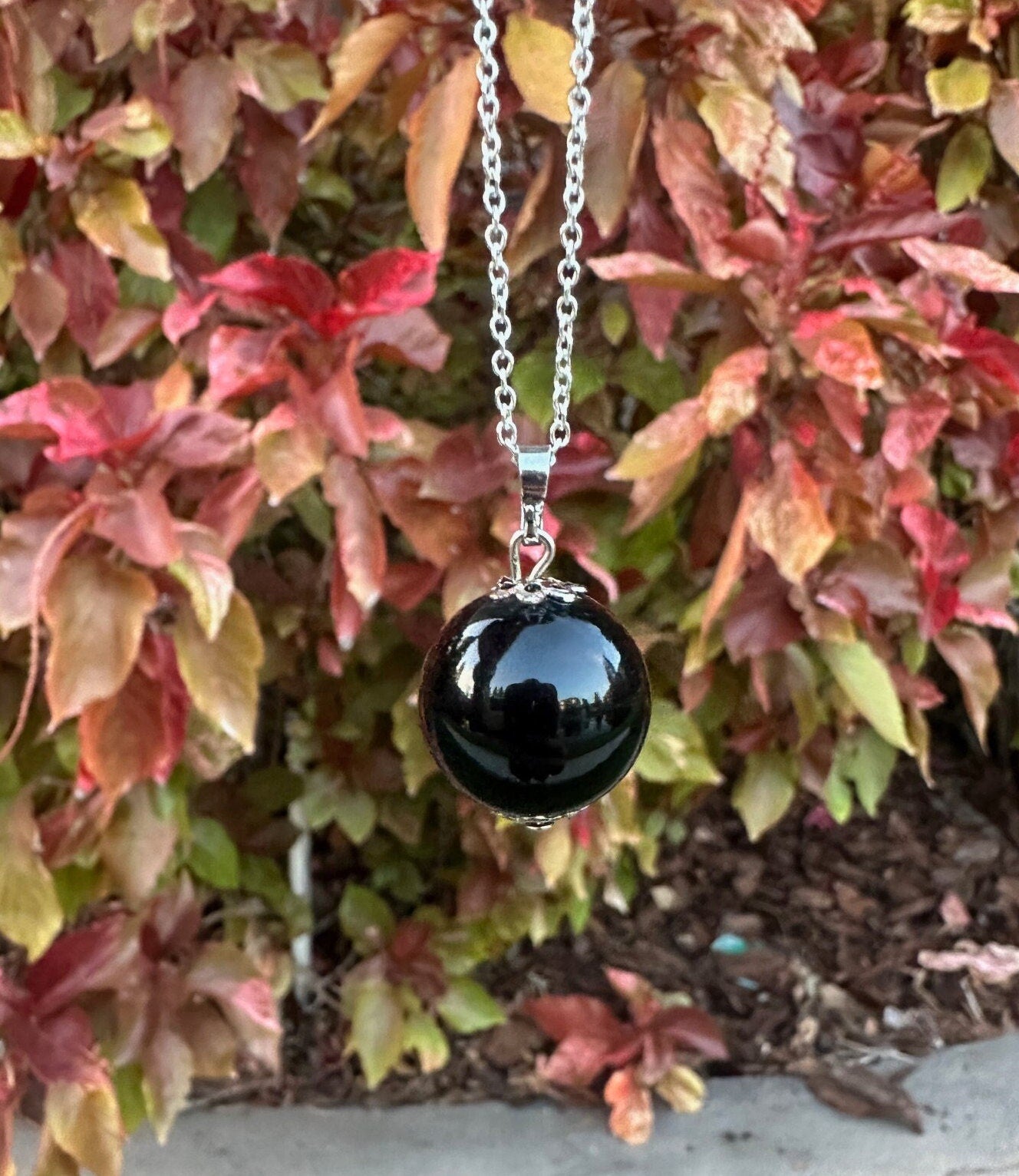 Obsidian Ball Pendant Necklace