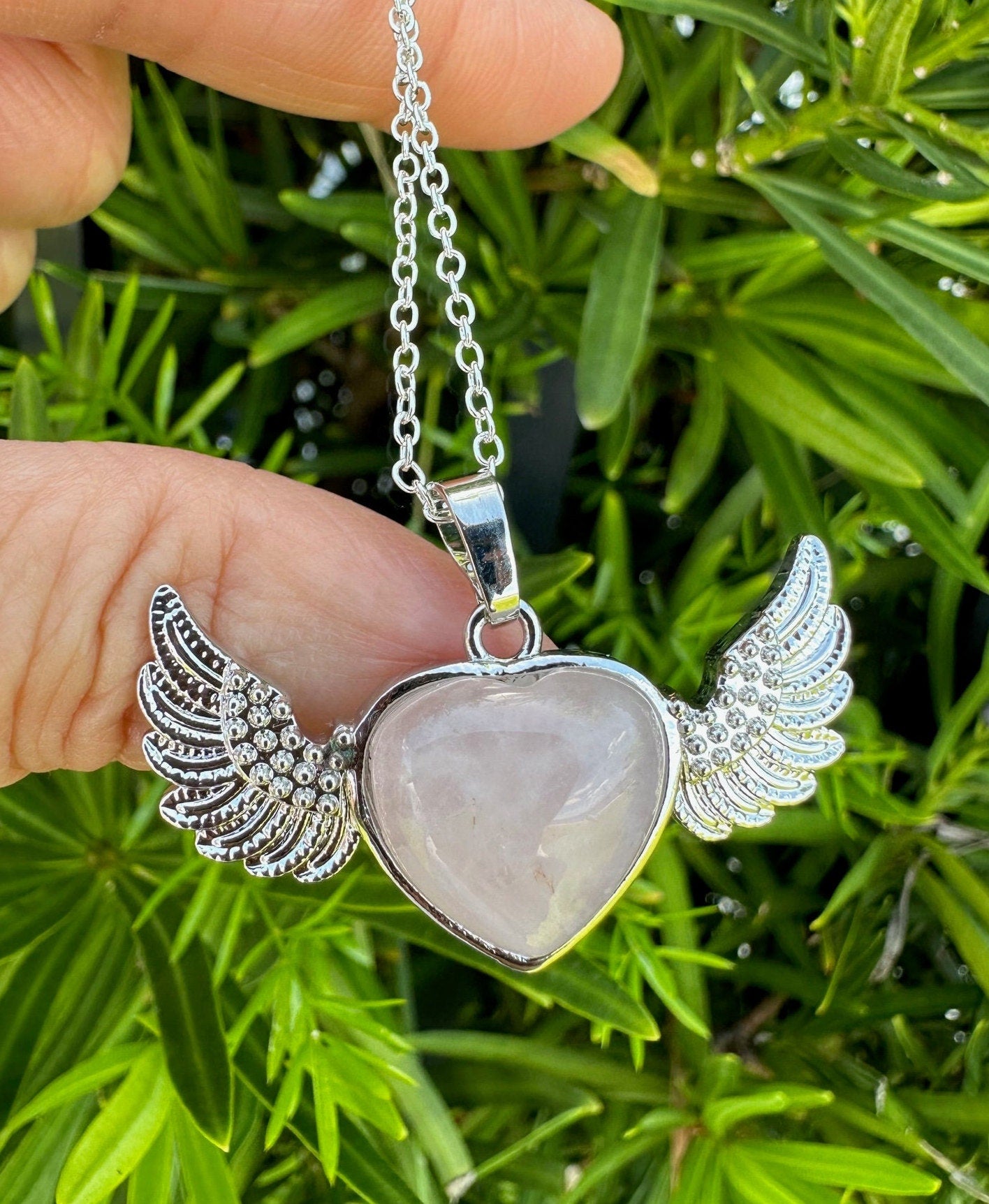 Rose Quartz Wings Pendant Necklace