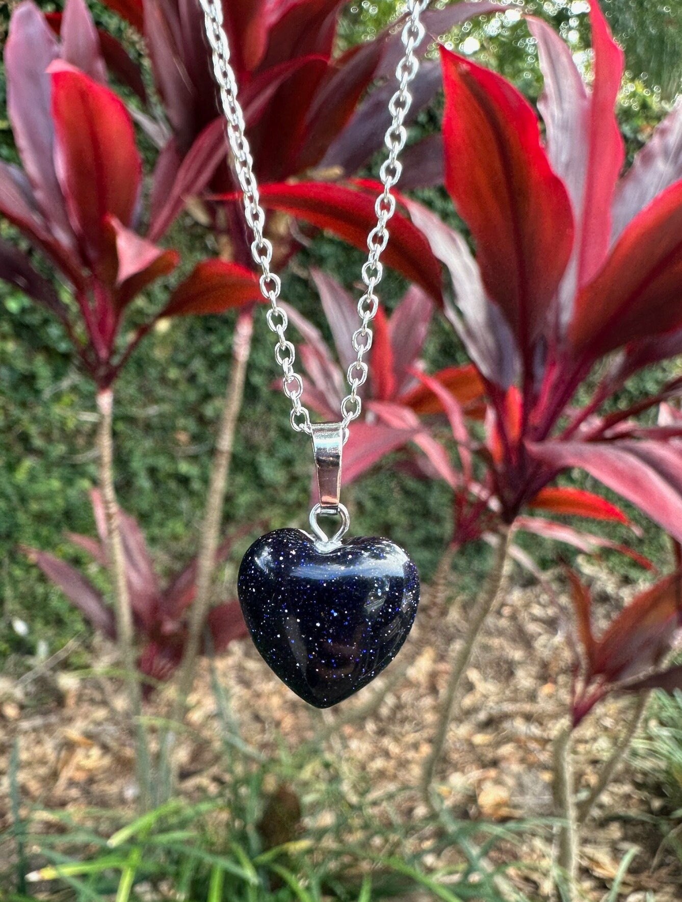 Blue Goldstone Heart Pendant Necklace