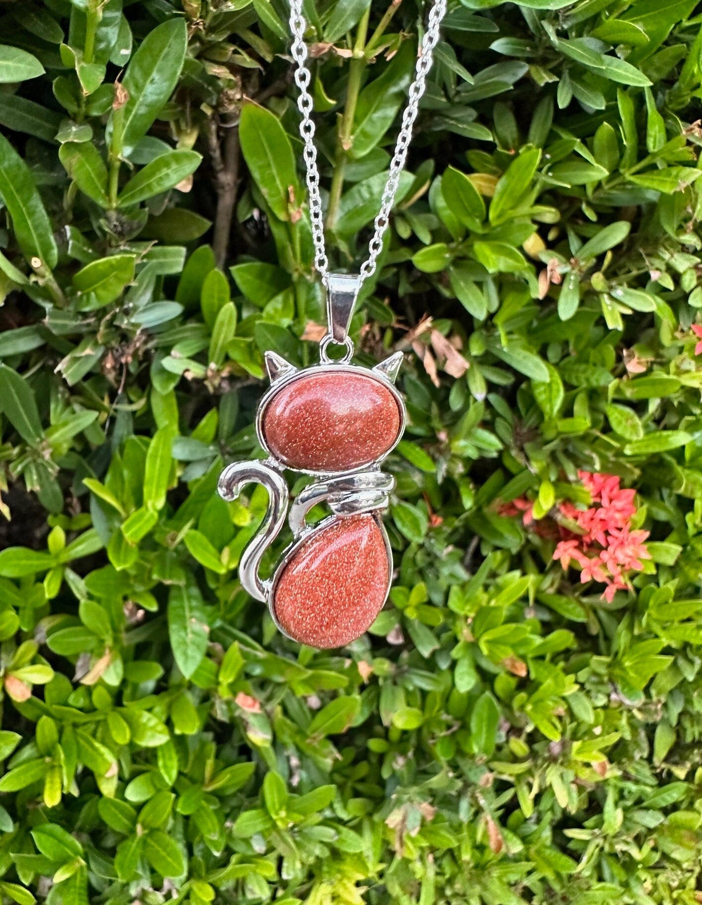Large Goldstone Cat Pendant Necklace