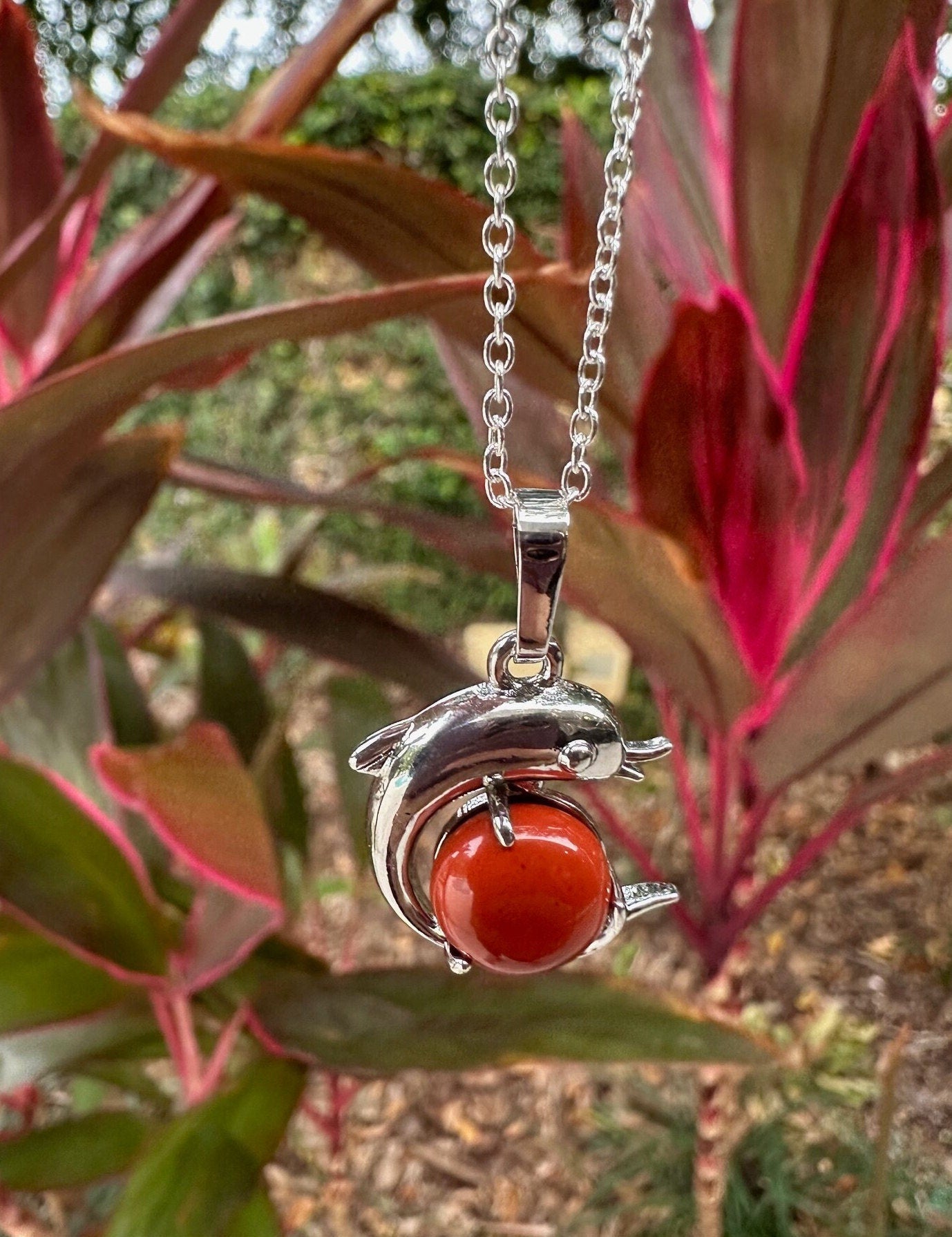 Red Jasper Dolphin Pendant Necklace