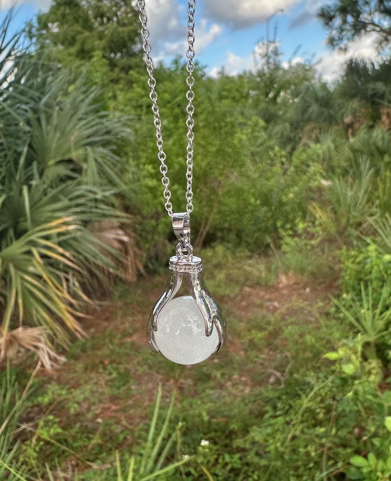 Clear Quartz Hands Necklace