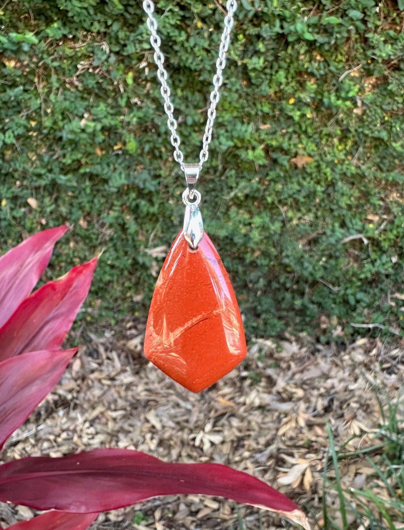 Red Jasper Shield Pendant Necklace