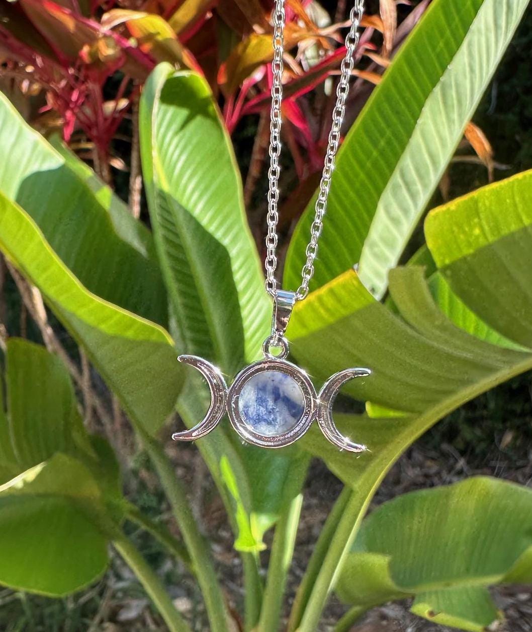 Dainty Sodalite Celestial 2 Moon Pendant Necklace
