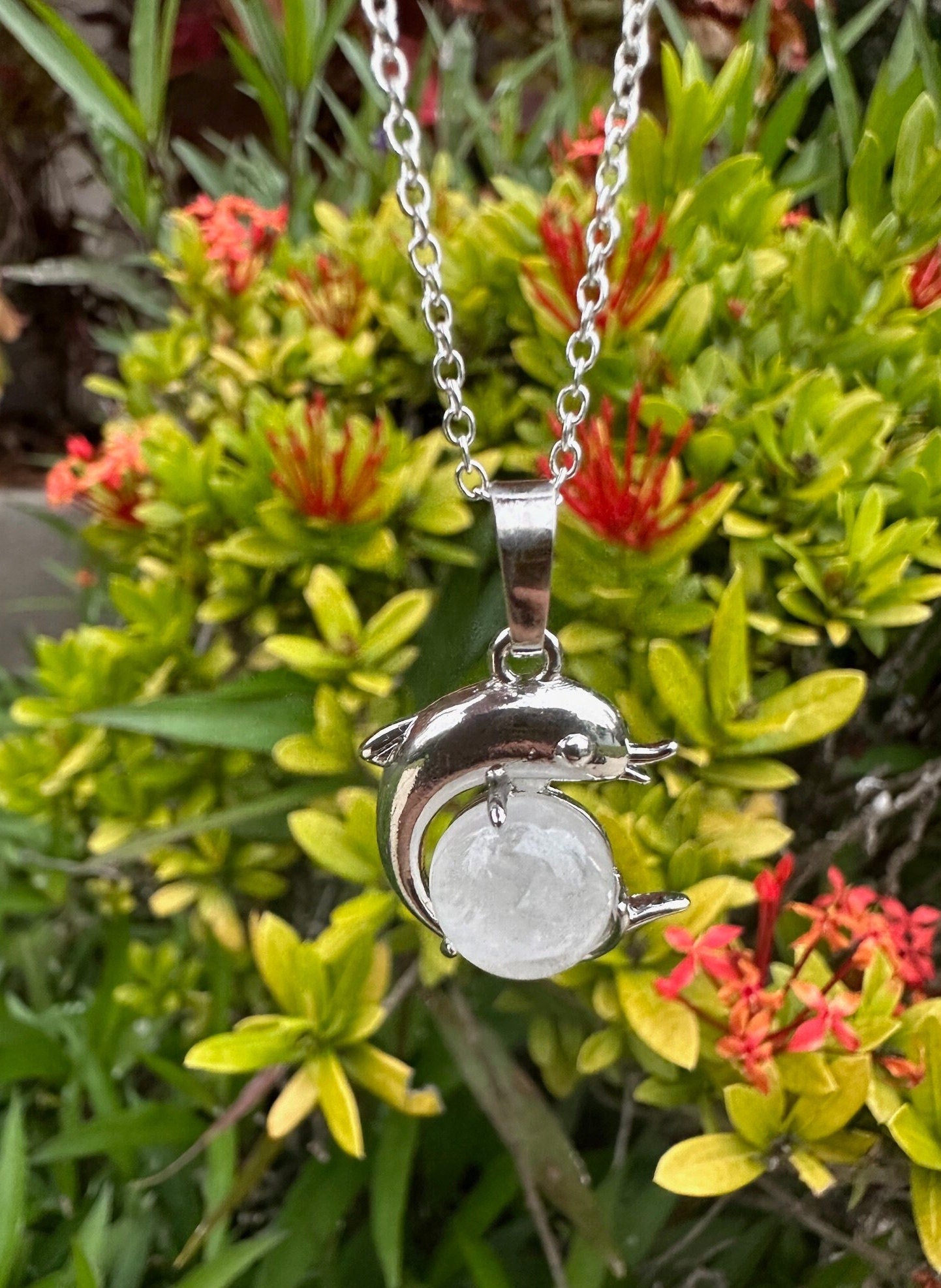Clear Quartz Dolphin Pendant Necklace