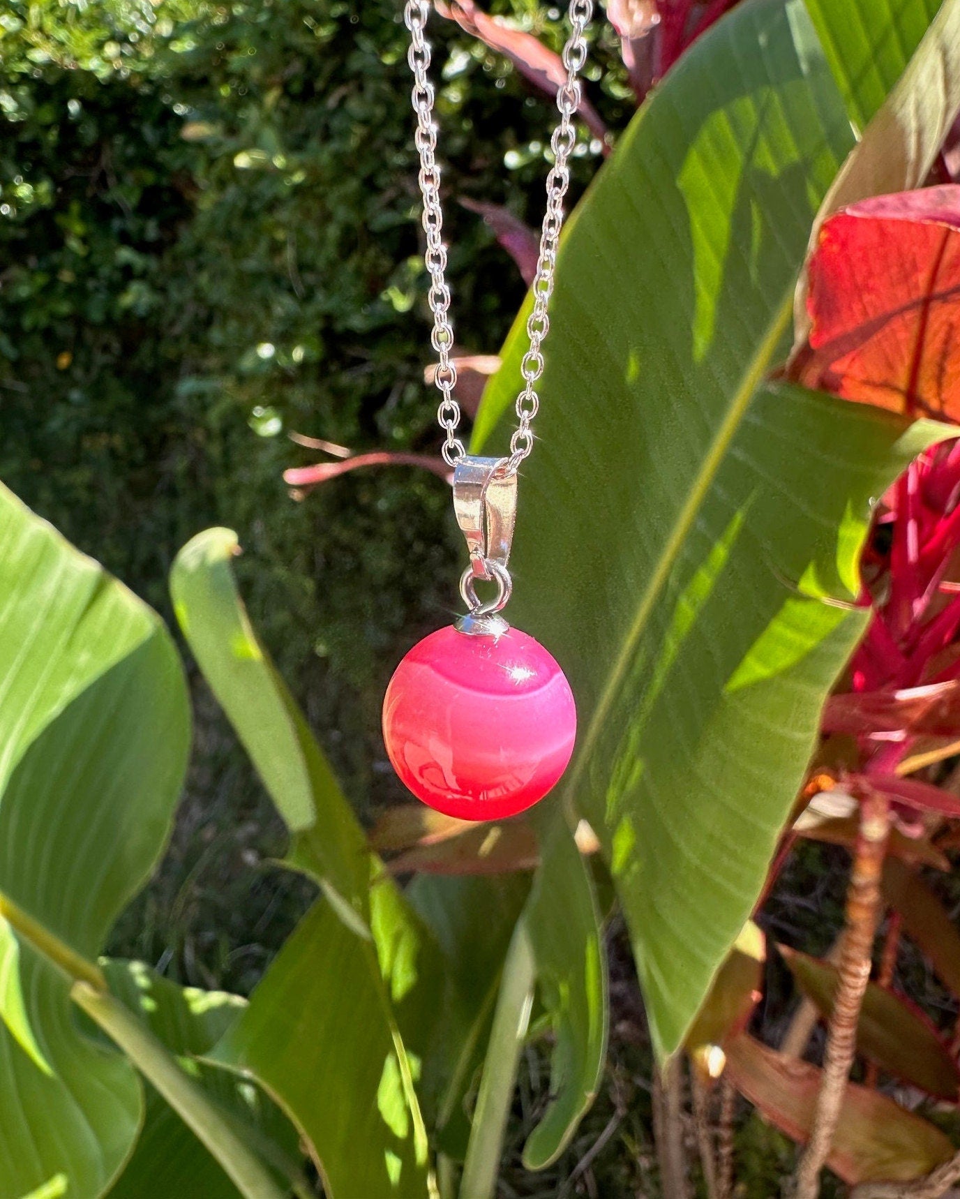 Stripped Pink Agate Ball Necklace