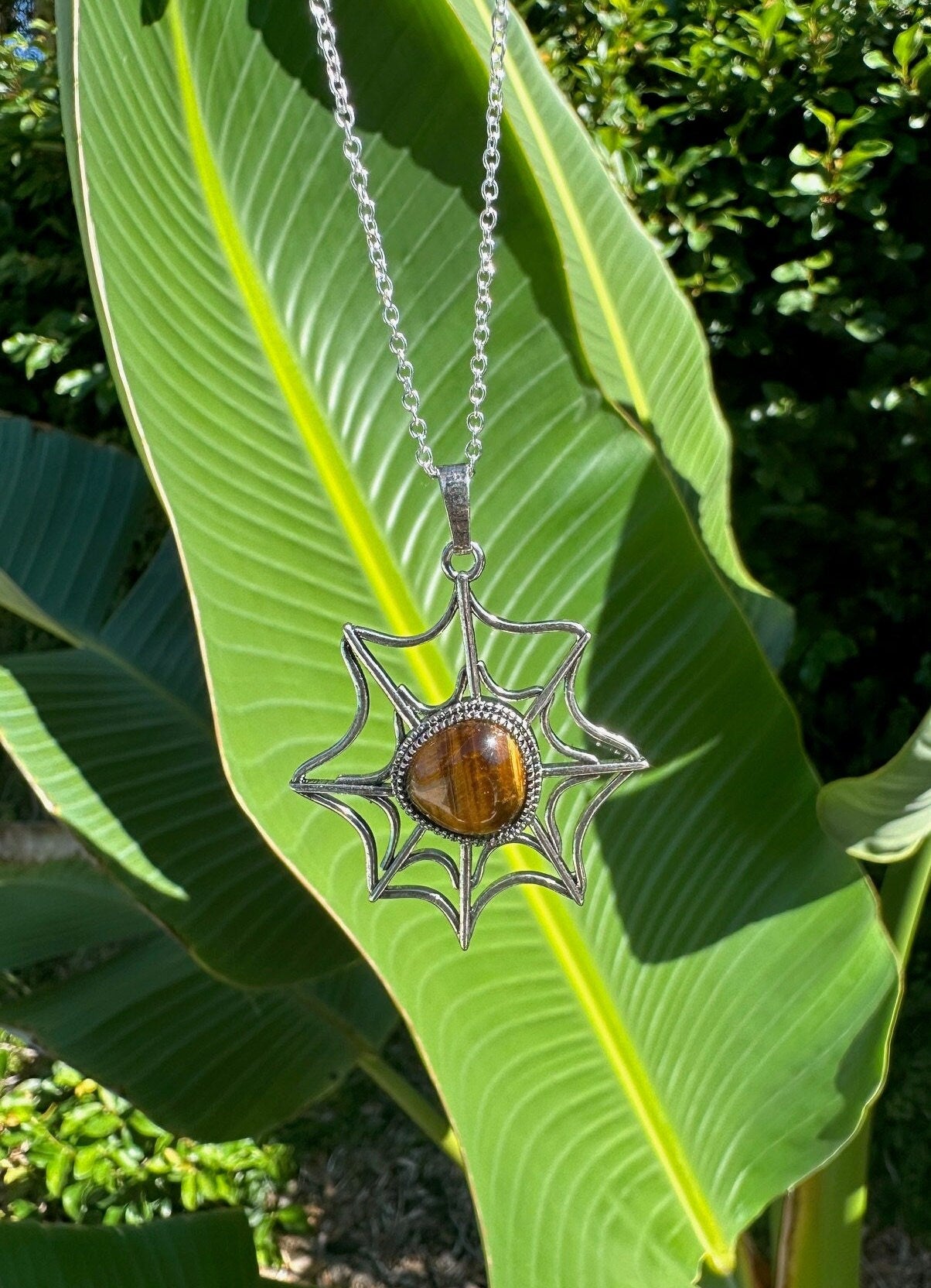 Tiger Eye Spider Web Pendant Necklace