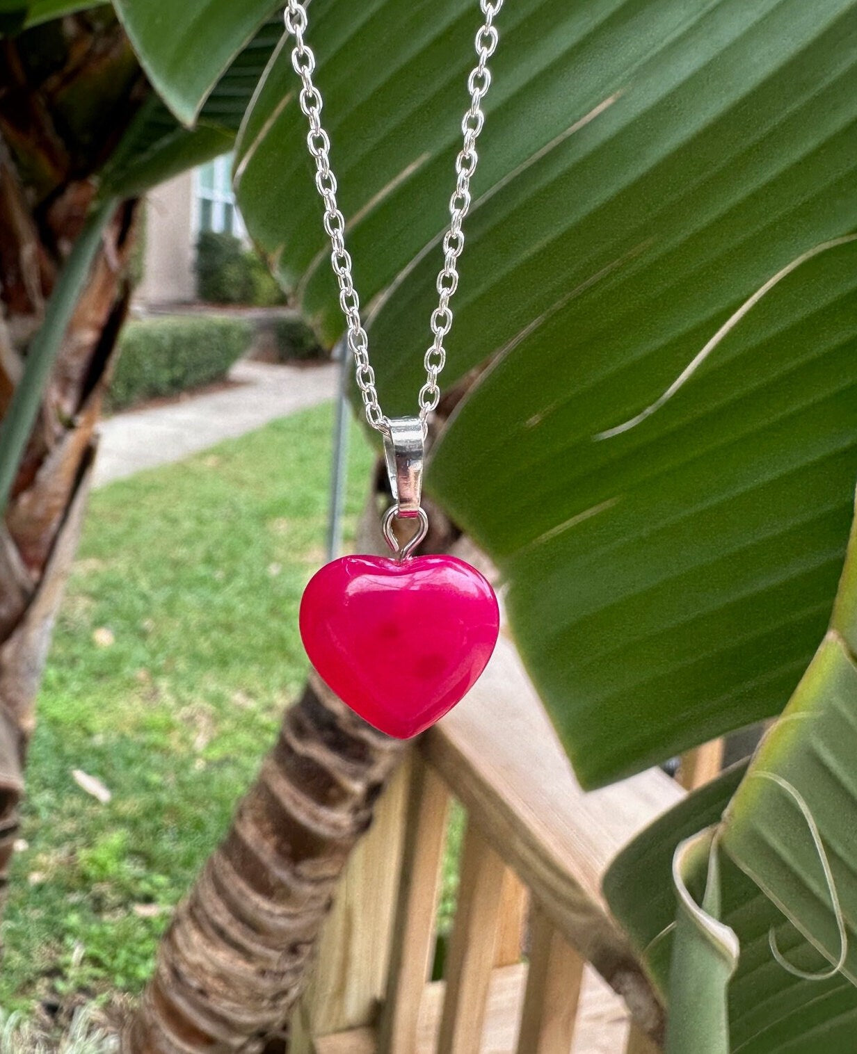 Dainty Pink Agate Heart Pendant Necklace