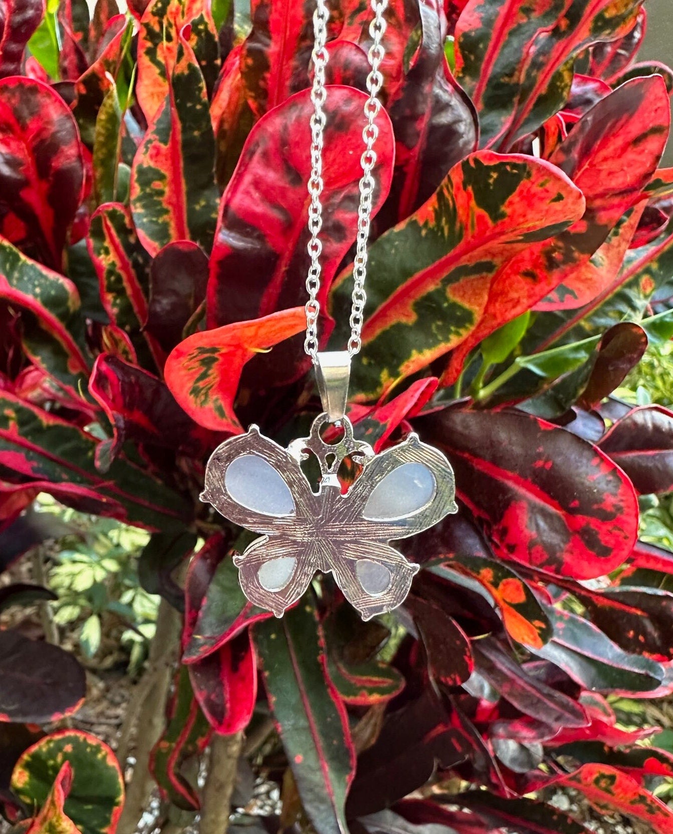 Grey Agate Butterfly Pendant Necklace
