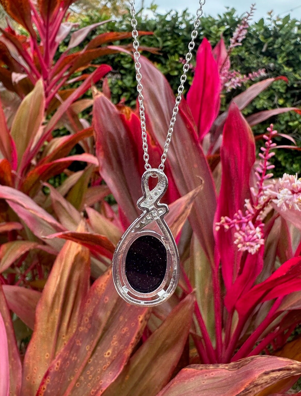Blue Goldstone Swirl Pendant Necklace