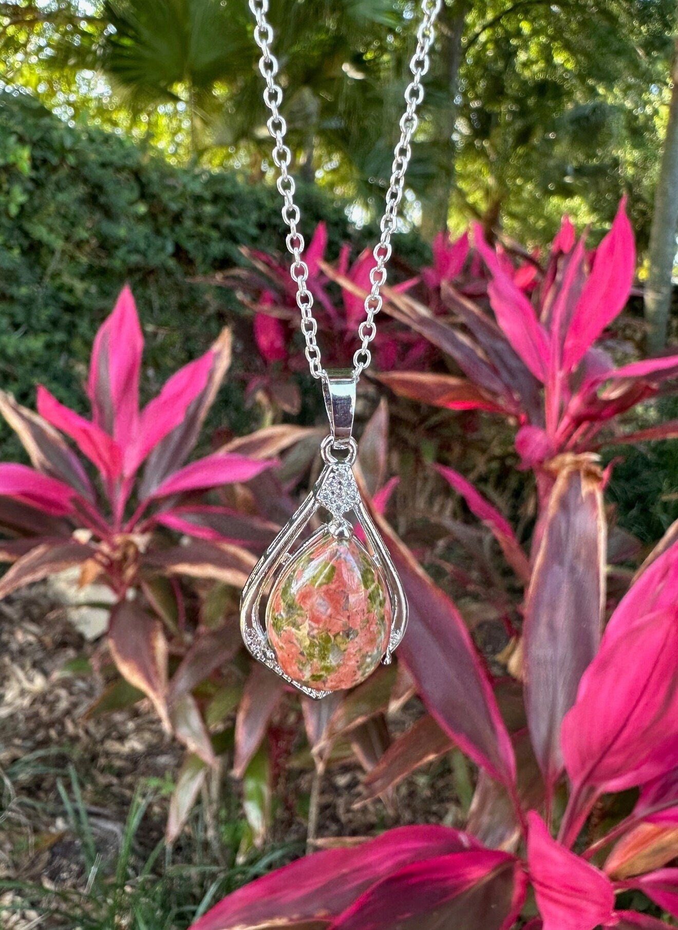 Unakite Rhombus Pendant Necklace