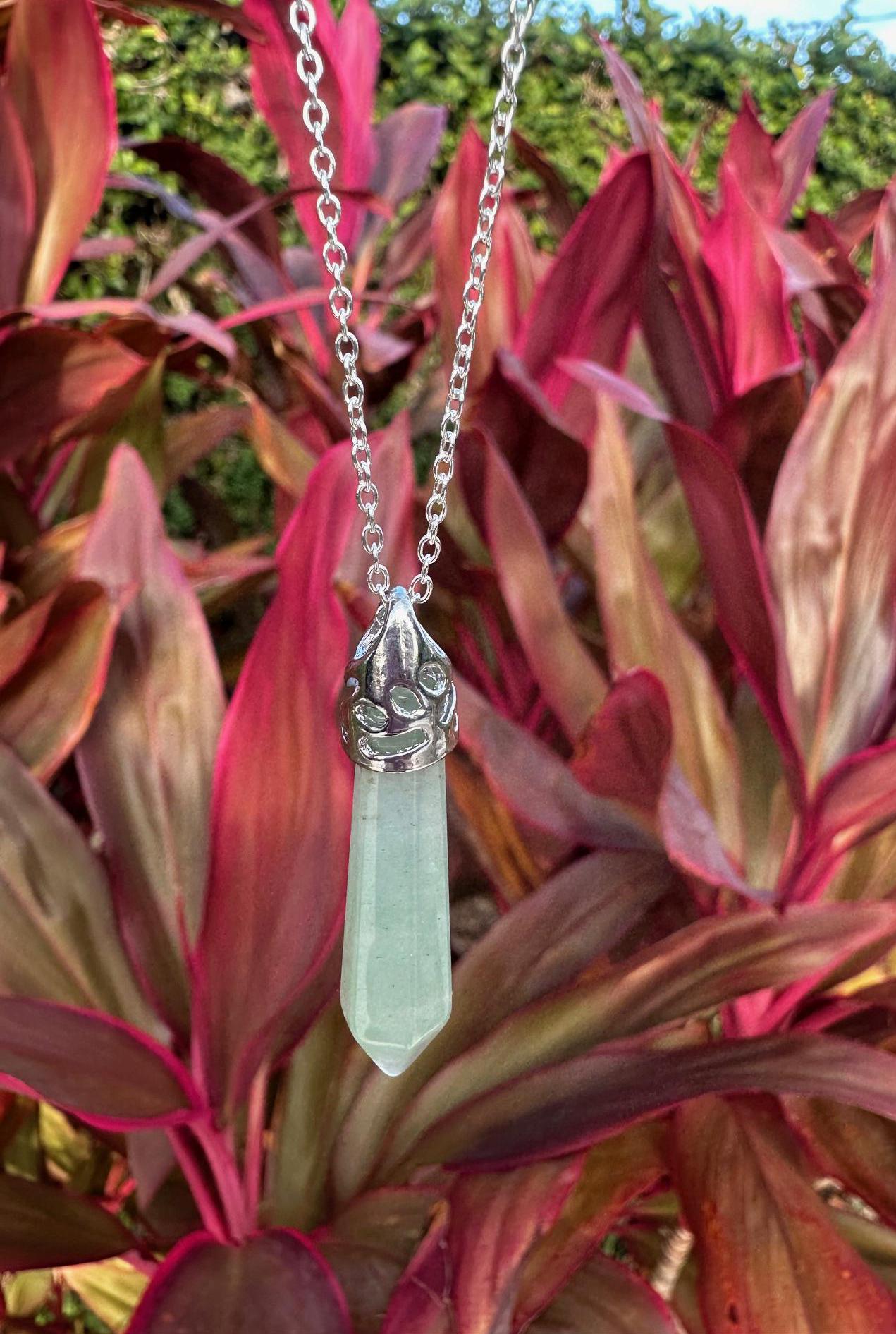 Thin Green Aventurine Hexagon Pendant Necklace