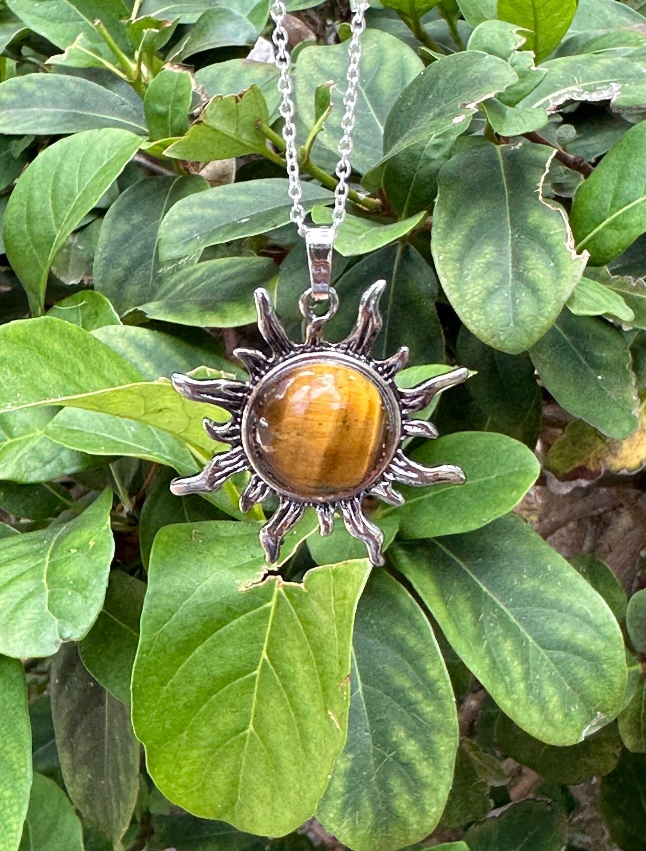 Tiger Eye Sun Pendant Necklace