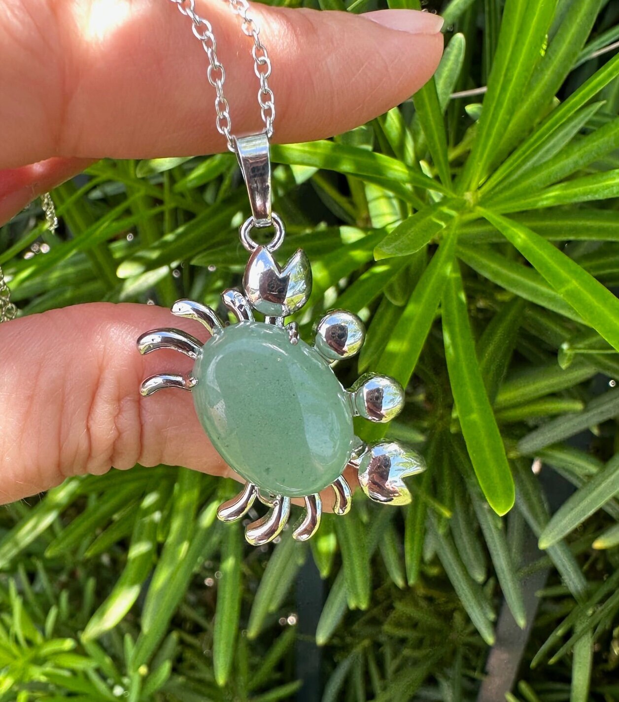 Green Aventurine Crab Pendant Necklace