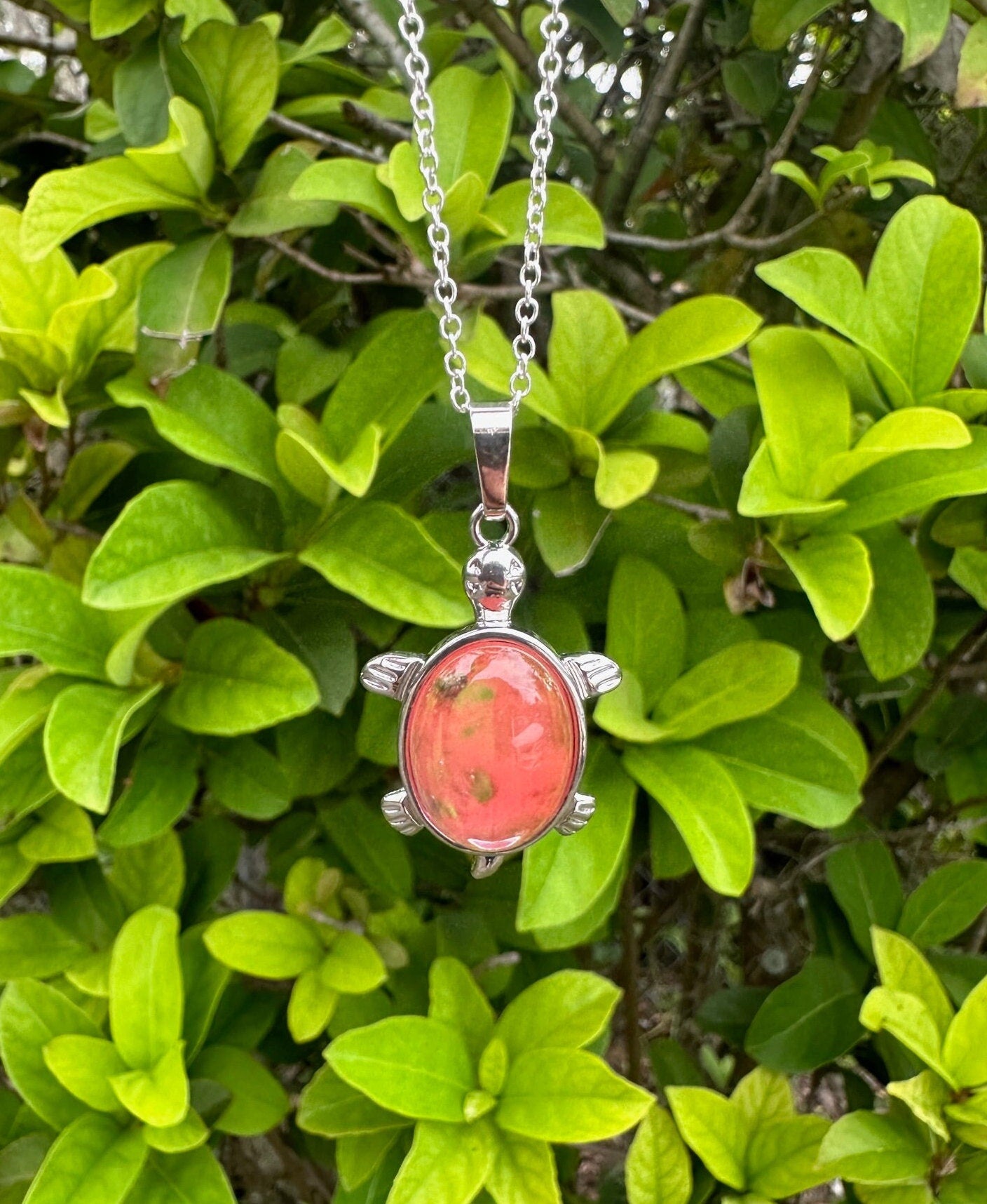 Cherry Quartz Turtle Pendant Necklace