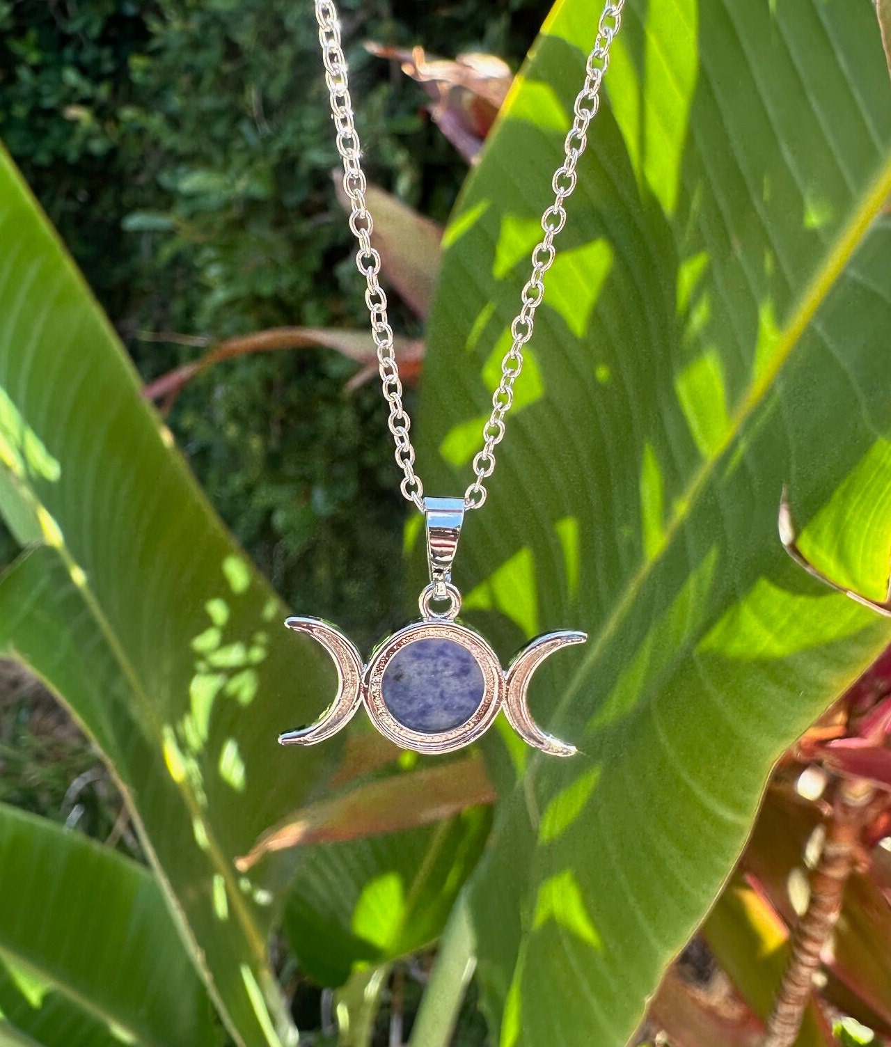 Blue Spot Jasper Celestial 2 Moon Pendant Necklace