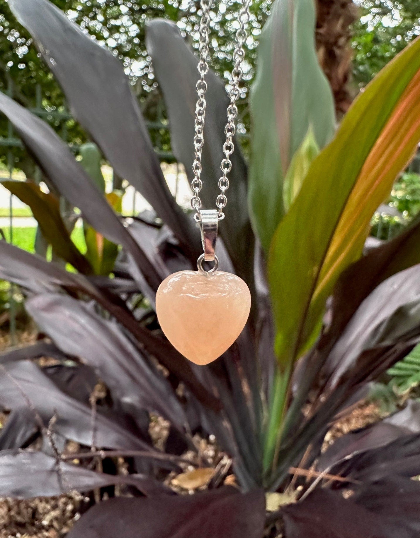 Dainty Peach Aventurine Heart Pendant Necklace