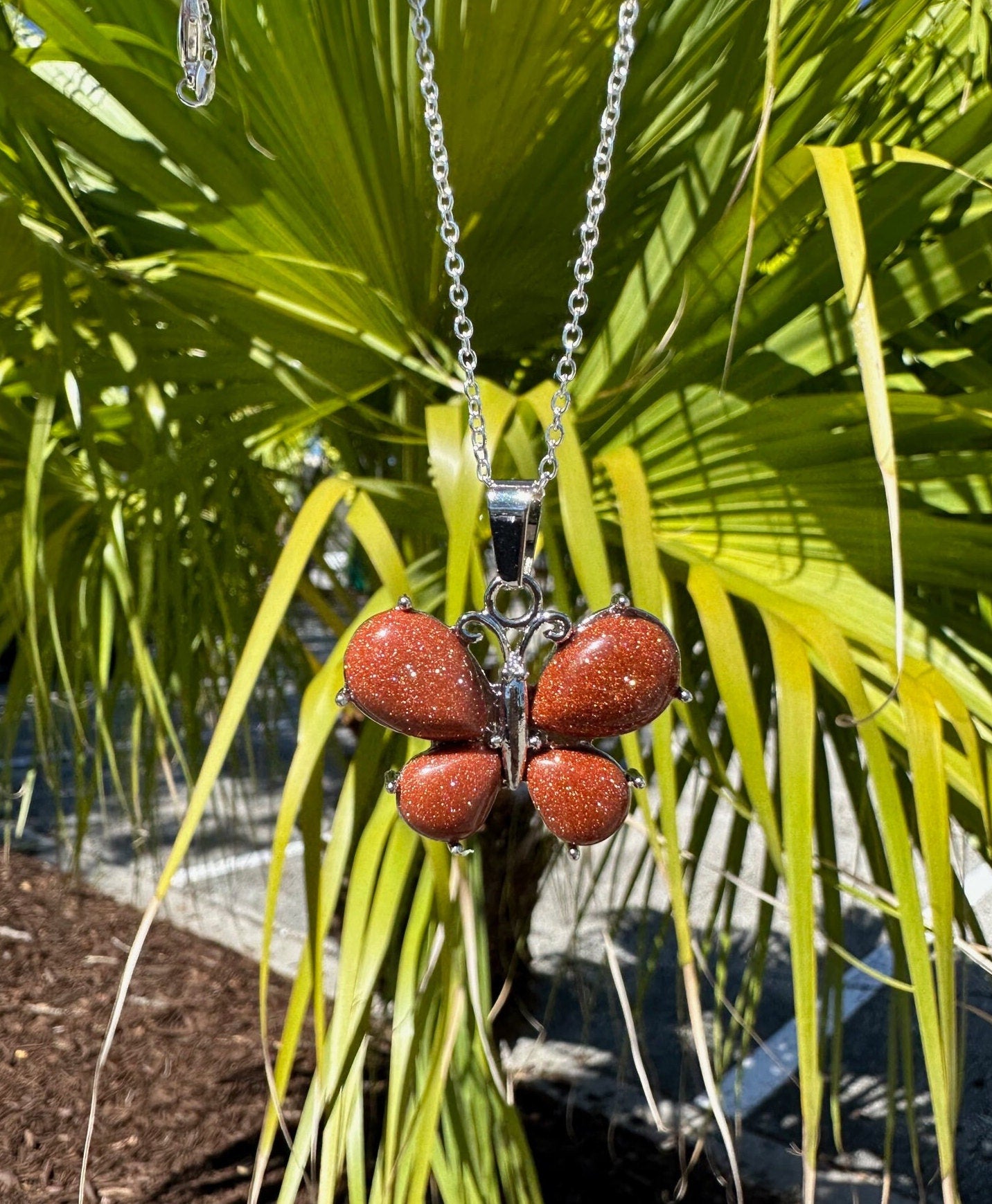Goldstone Butterfly Pendant Necklace