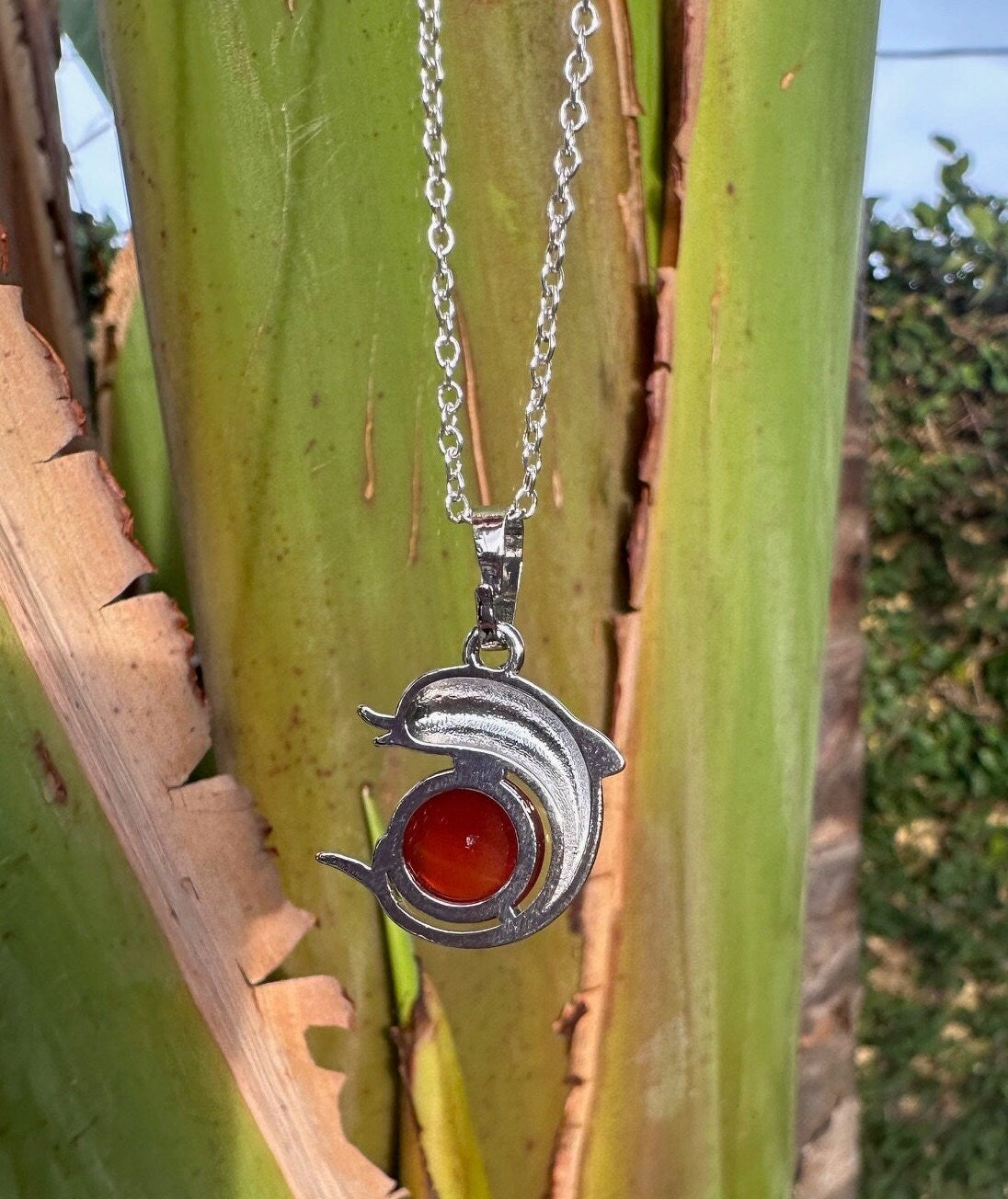 Red Agate Dolphin Pendant Necklace