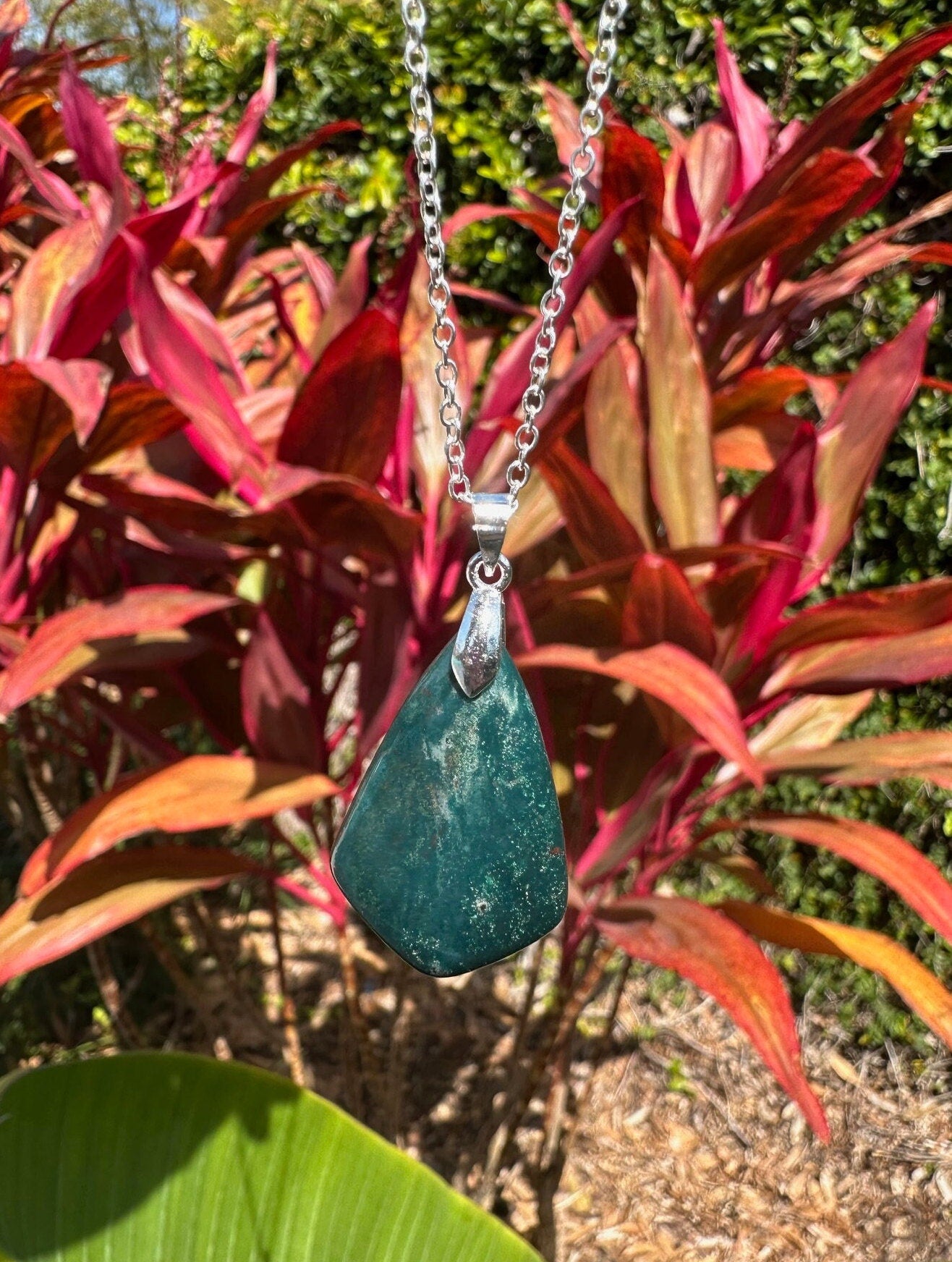 Indian Bloodstone Shield Pendant Necklace