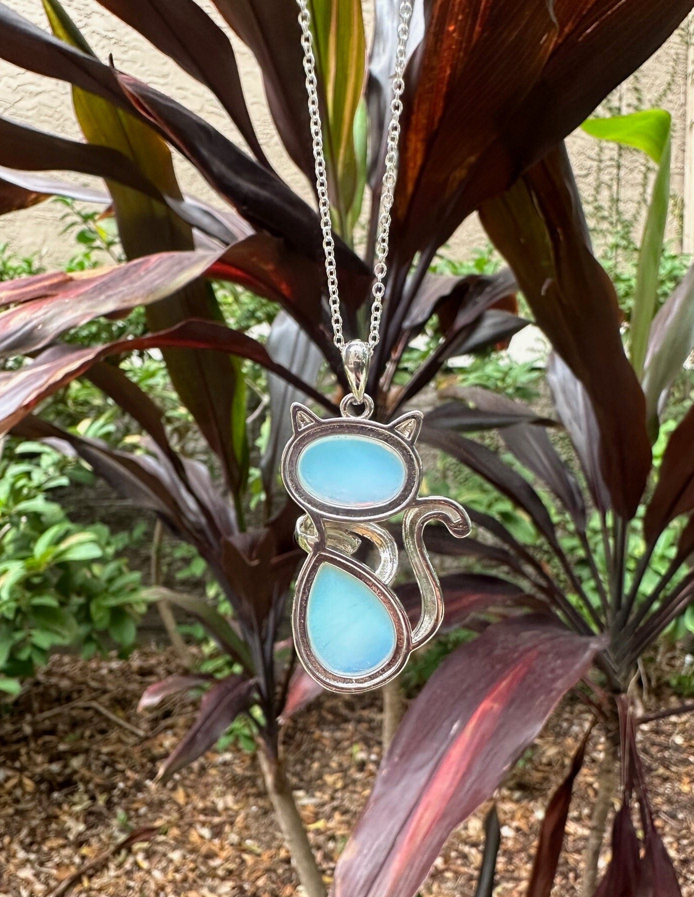 Large Opalite Cat Pendant Necklace
