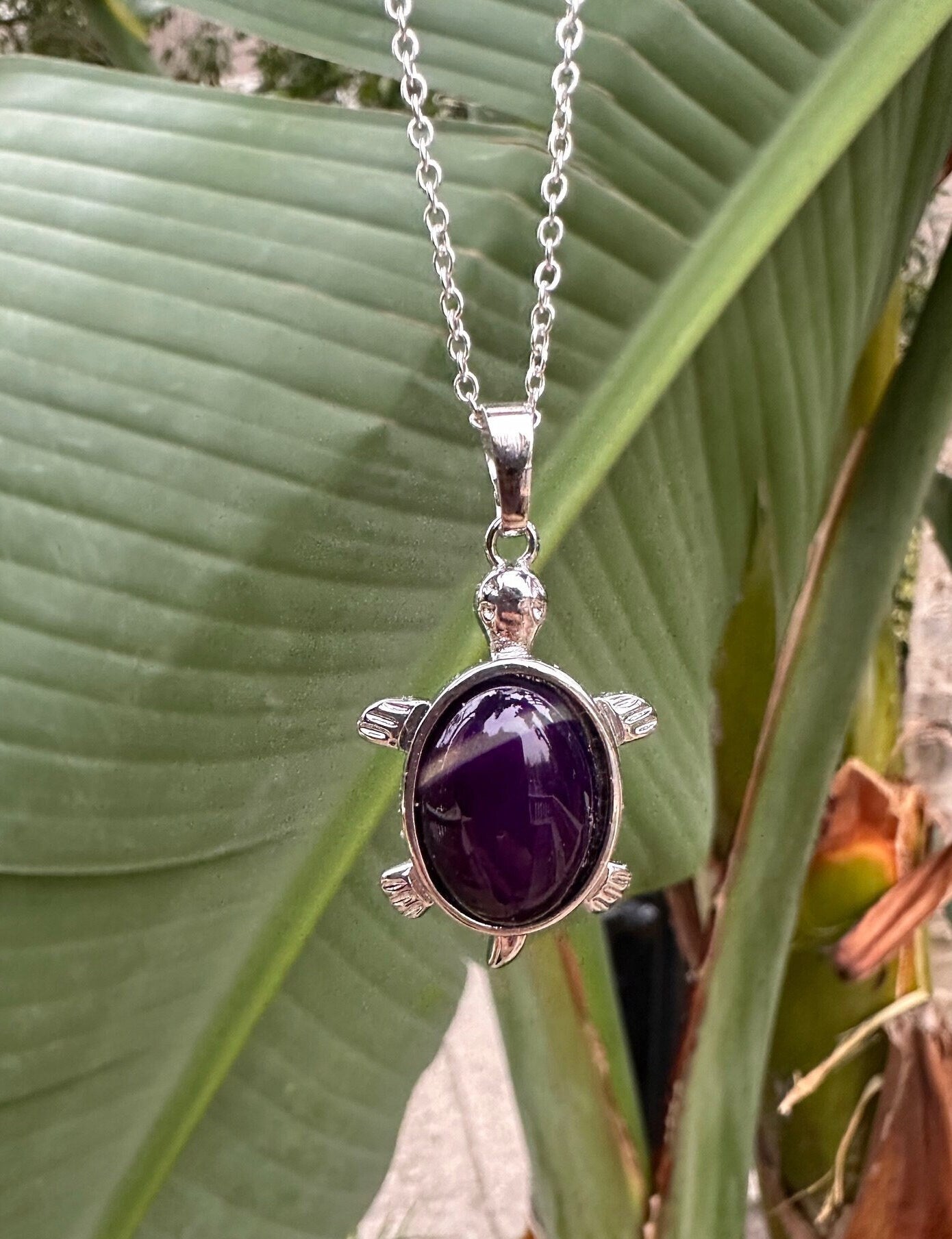 Purple Agate Turtle Necklace