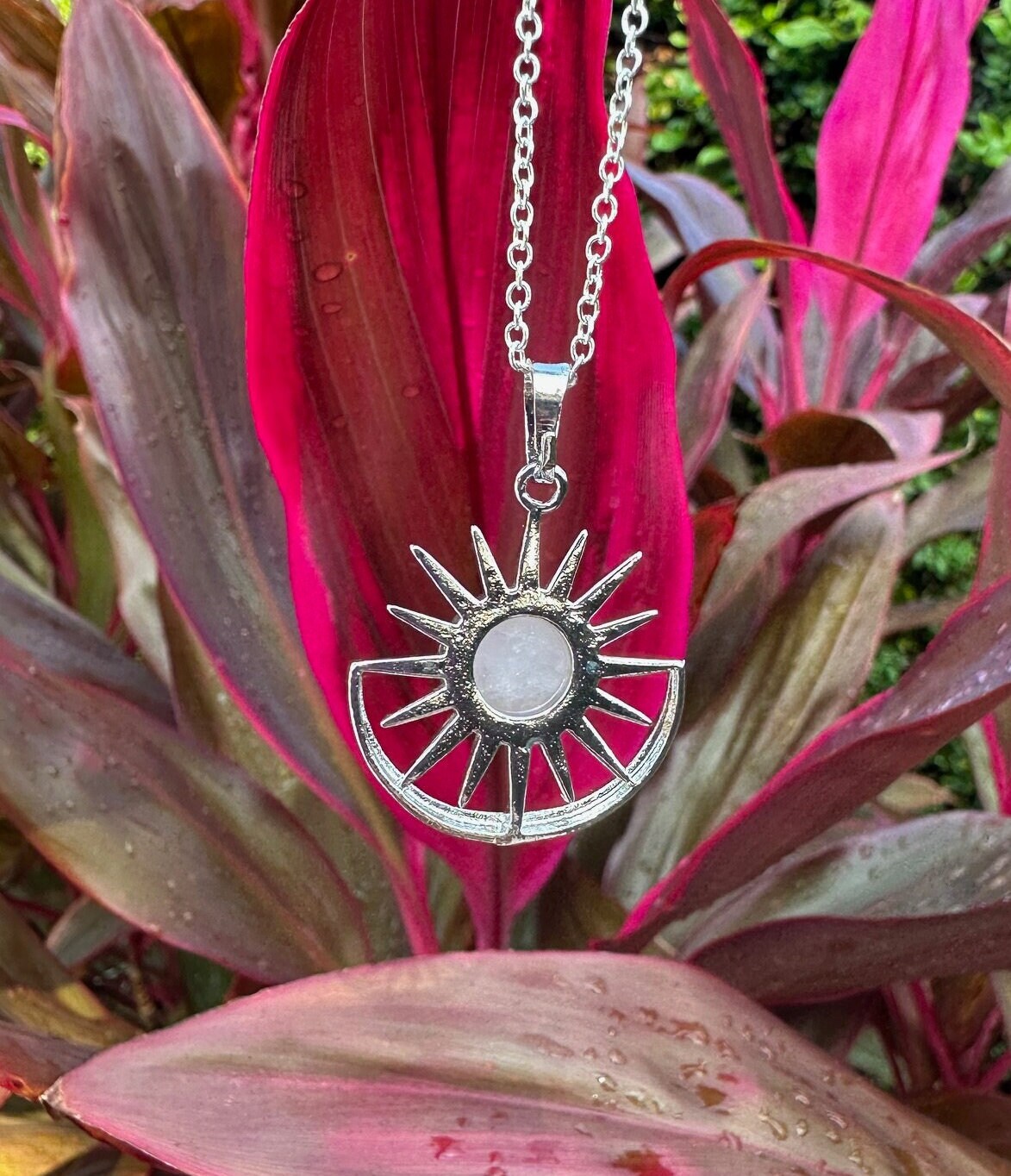 Rose Quartz Sun Moon Pendant Necklace