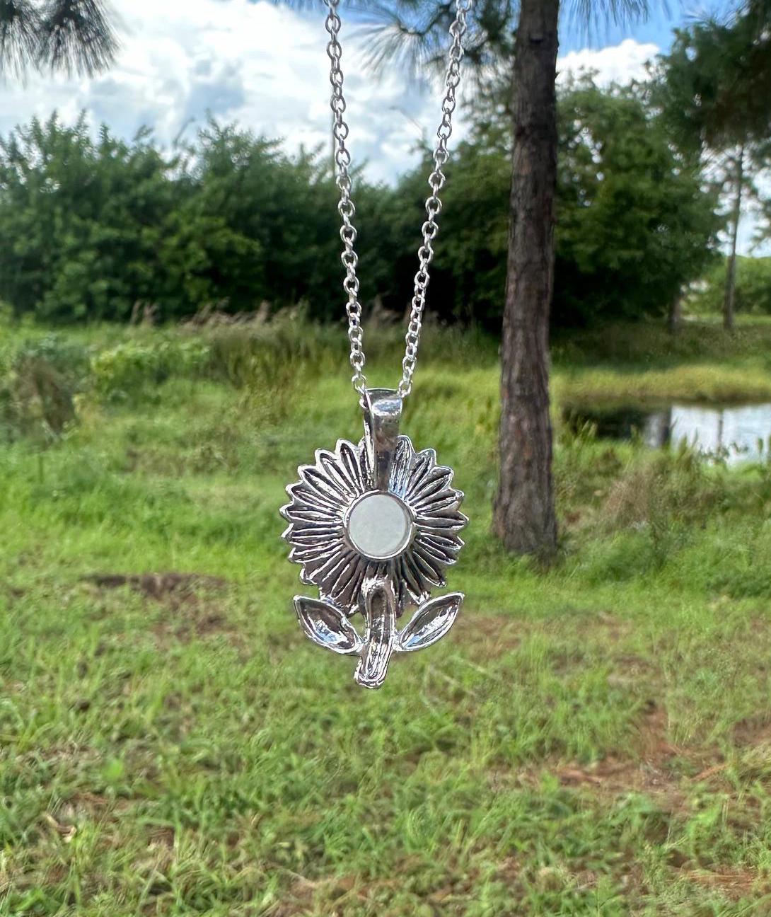 Clear Quartz Sunflower Pendant Necklace