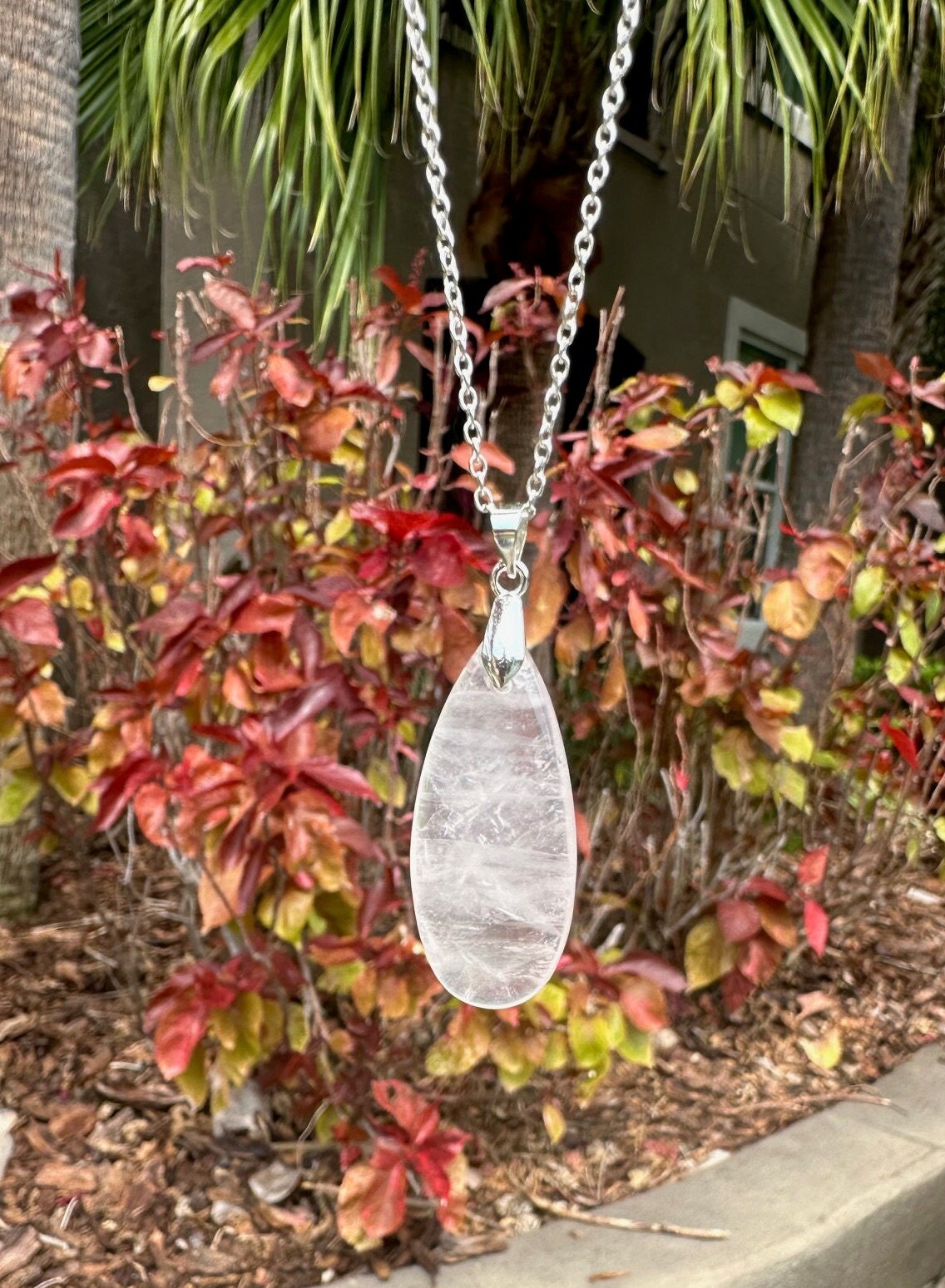 Rose Quartz Teardrop Pendant Necklace