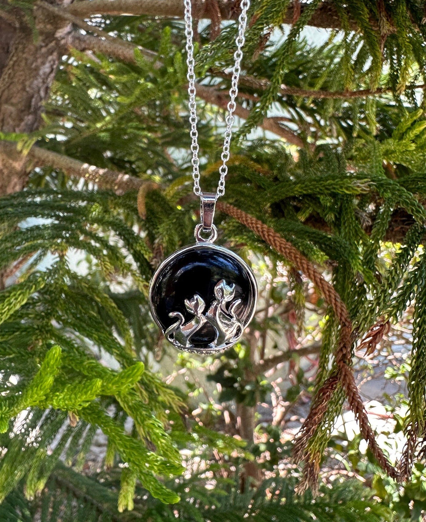 Obsidian Cat Love Pendant Necklace