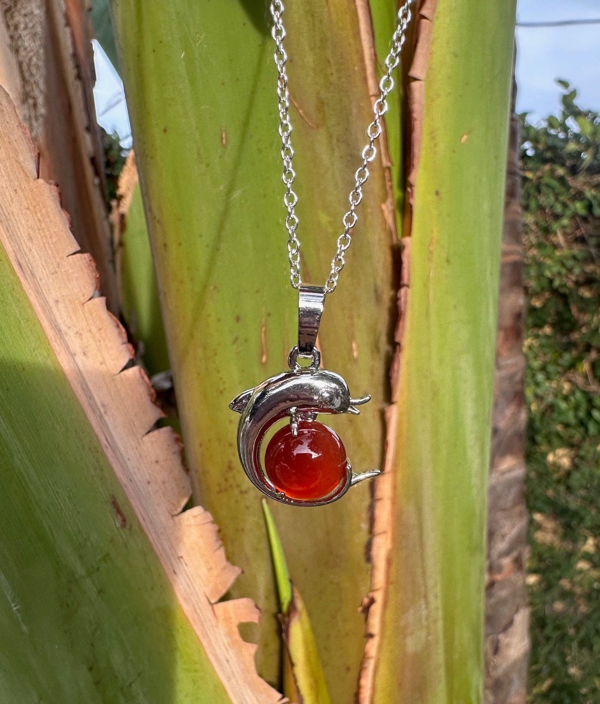 Red Agate Dolphin Pendant Necklace