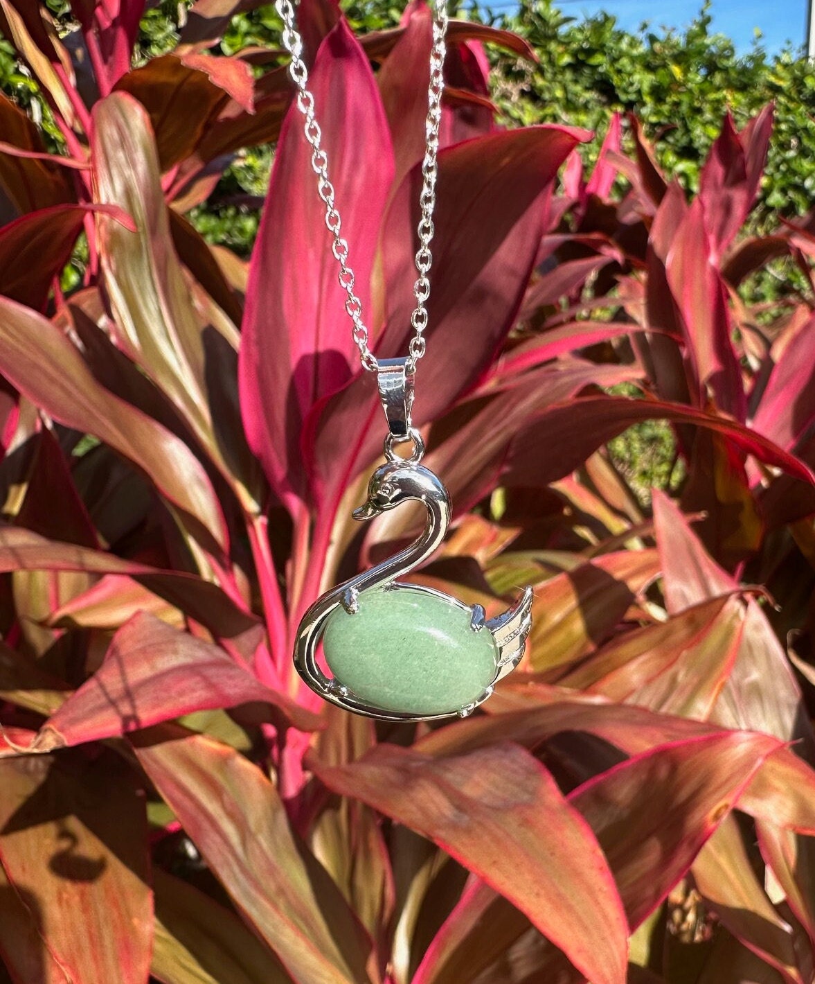 Green Aventurine Swan Pendant Necklace
