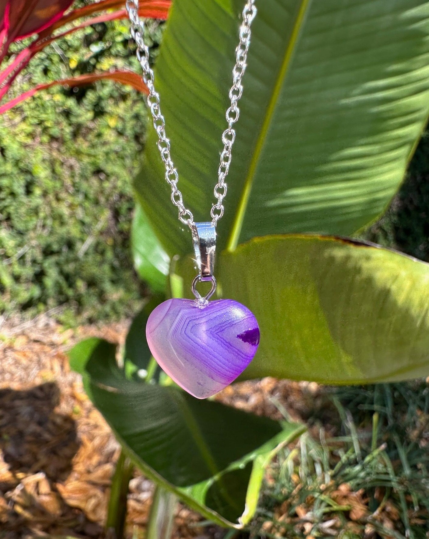 Purple Agate Heart Pendant Necklace