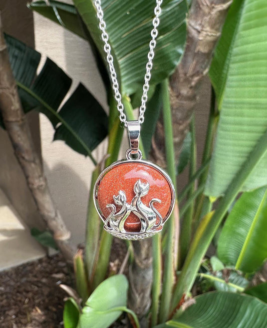 Goldstone Cat Love Pendant Necklace