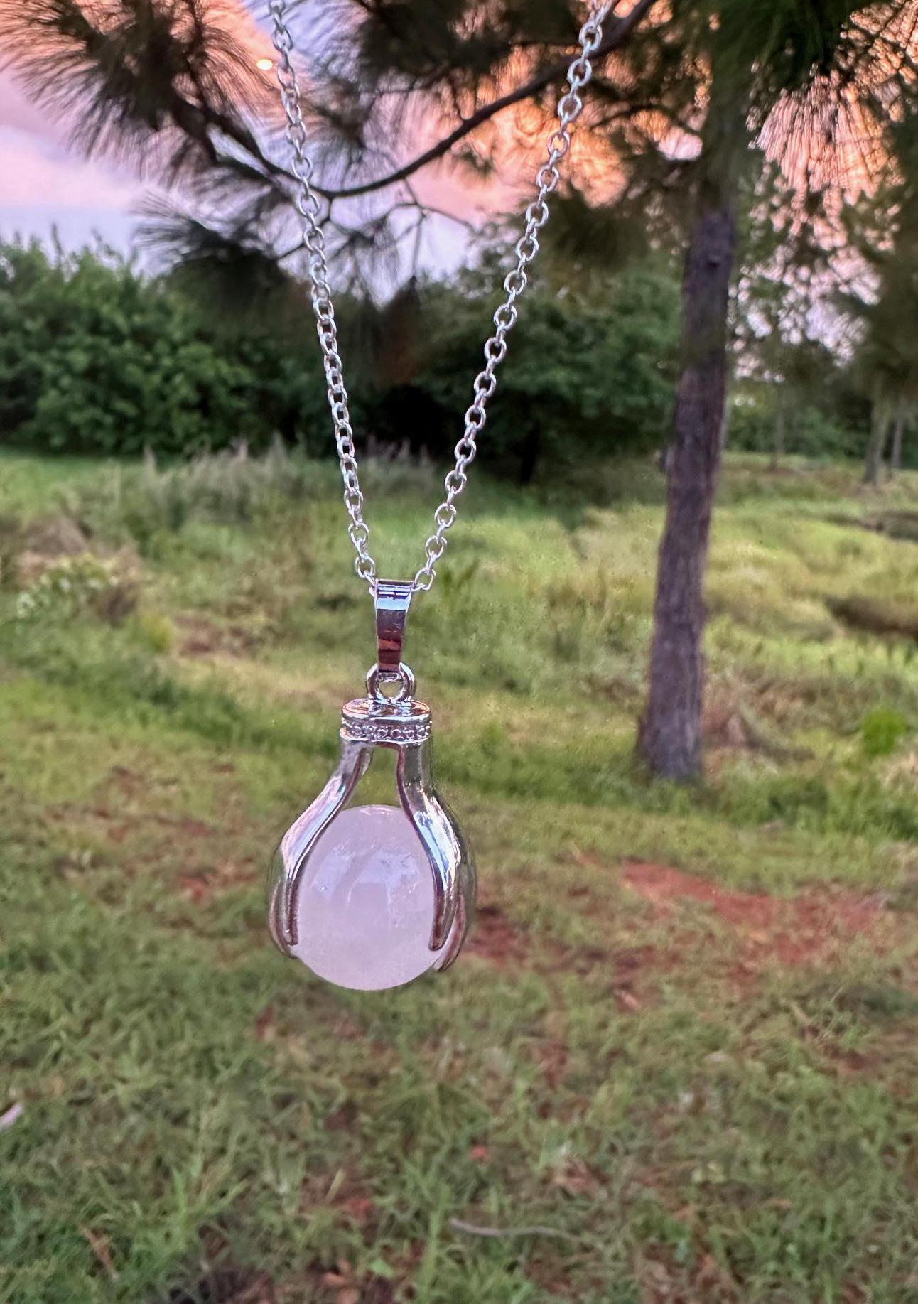 Rose Quartz Hands Necklace