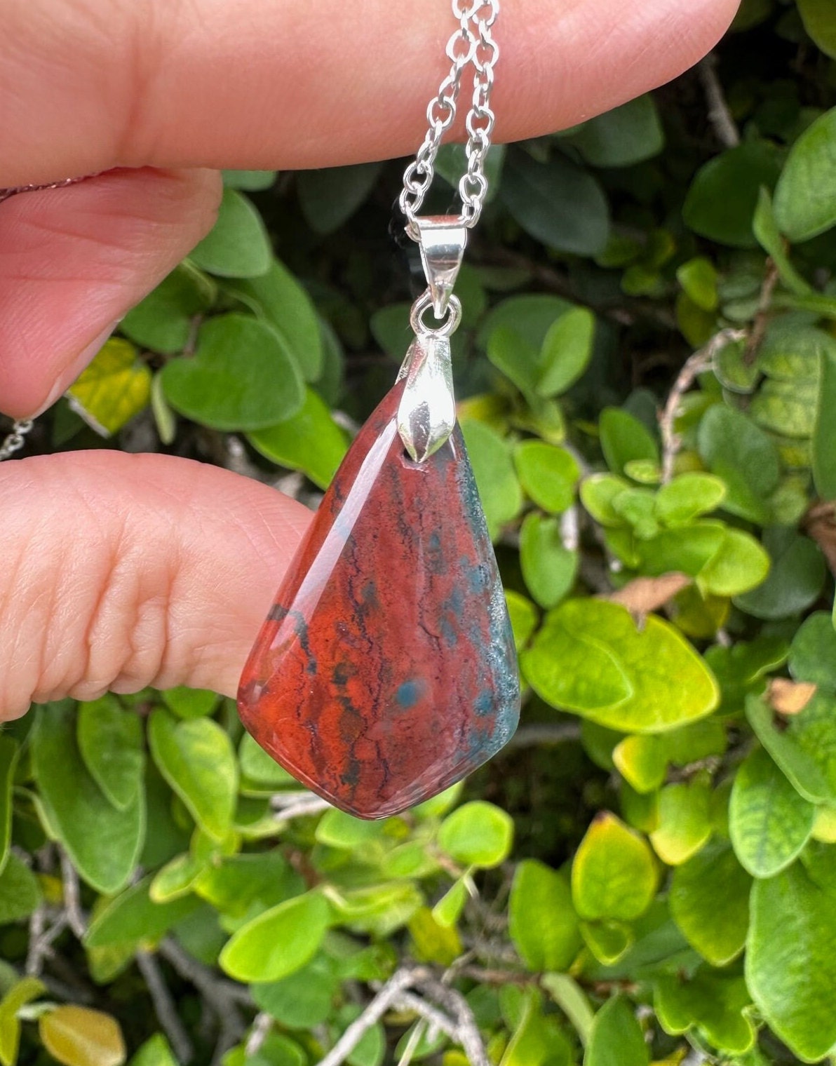 Indian Bloodstone Shield Pendant Necklace