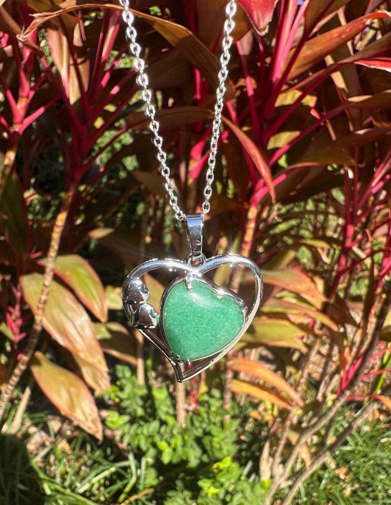 Green Aventurine Heart Pendant Necklace
