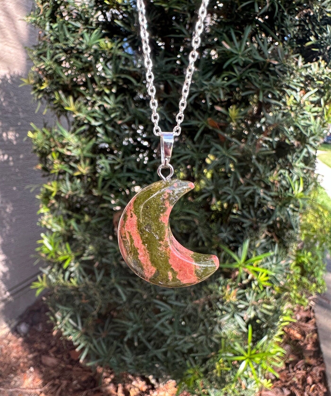 Unakite Crescent Pendant Necklace