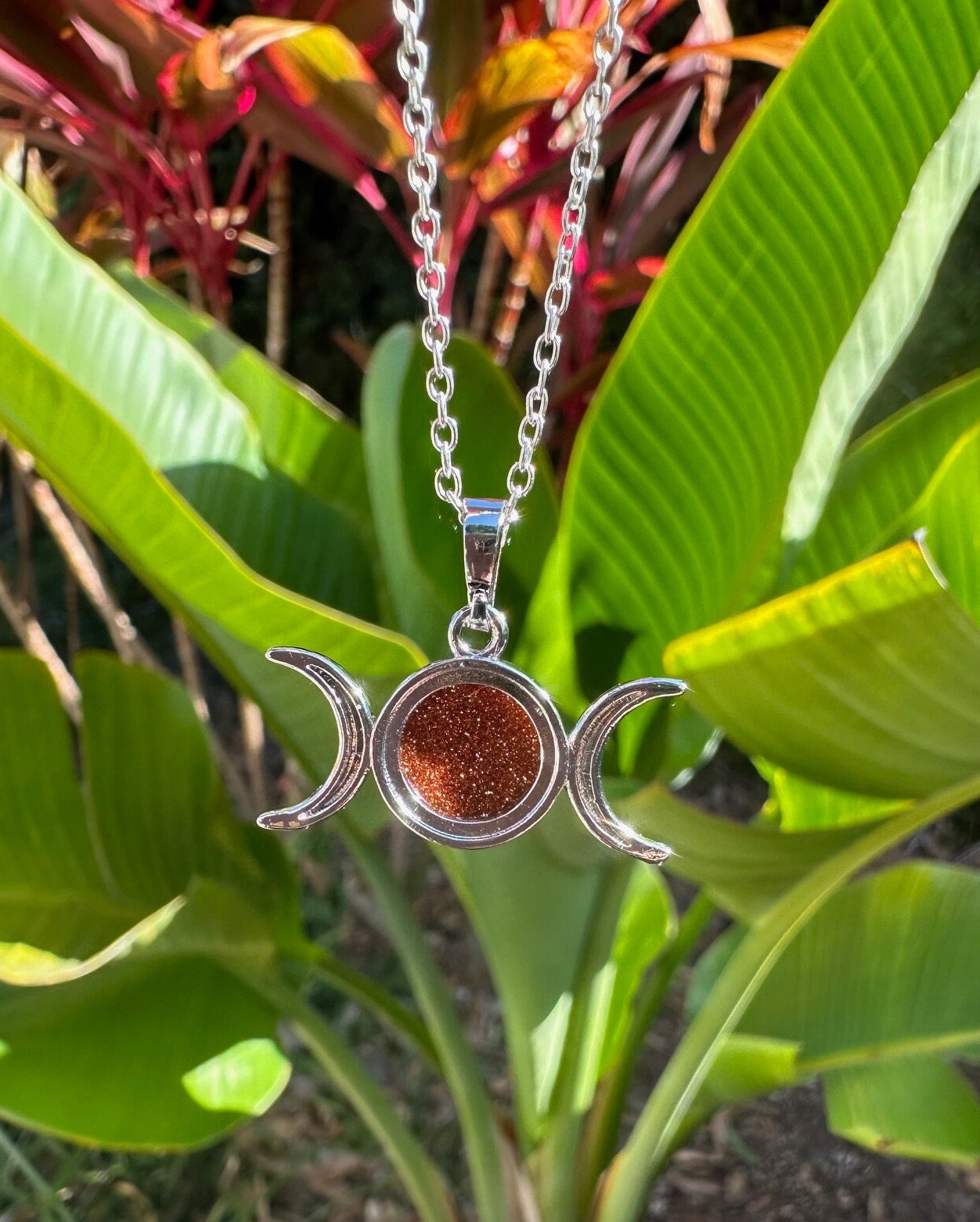 Goldstone Celestial 2 Moon Necklace