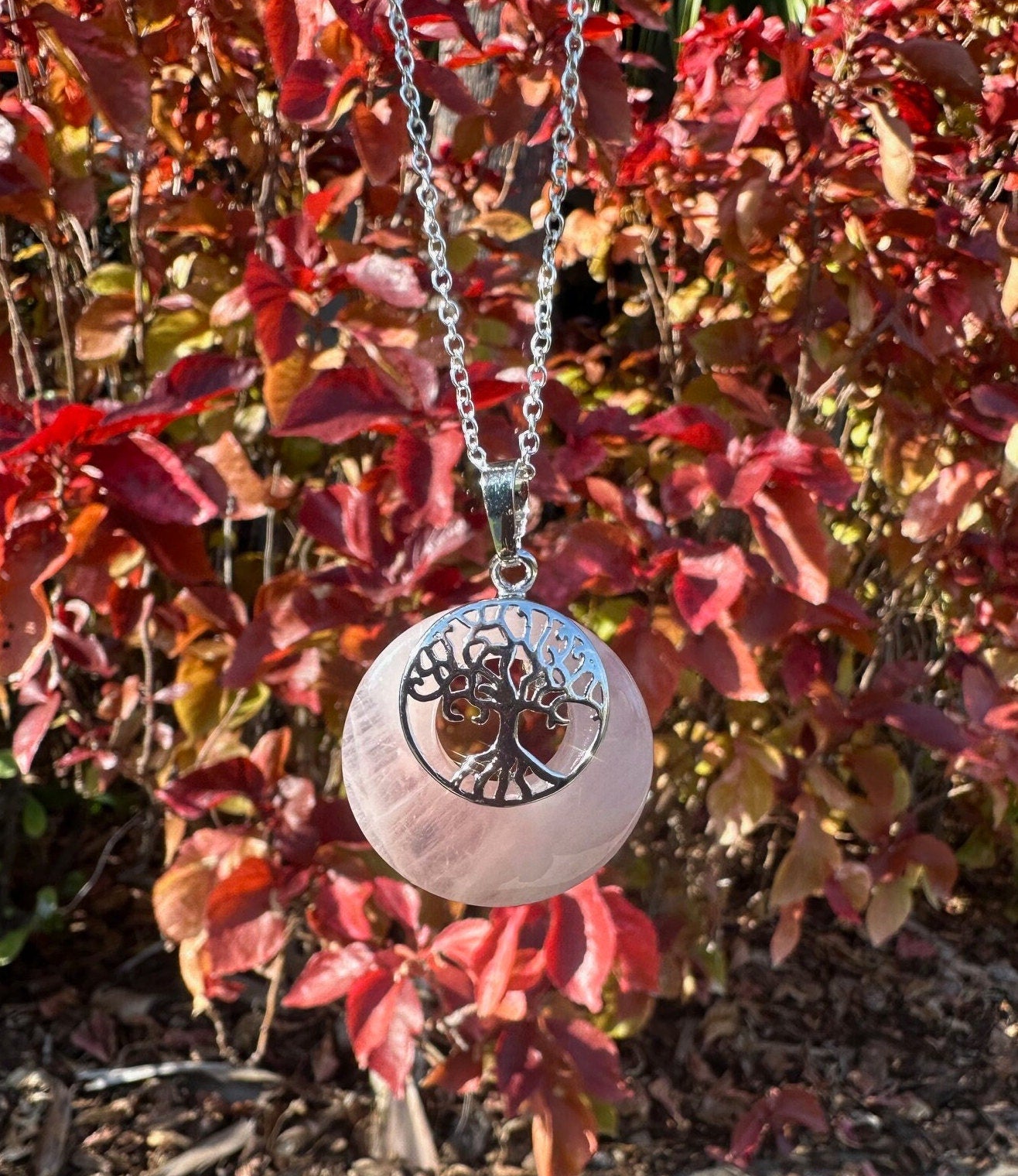 Rose Quartz Tree of Life Pendant Necklace