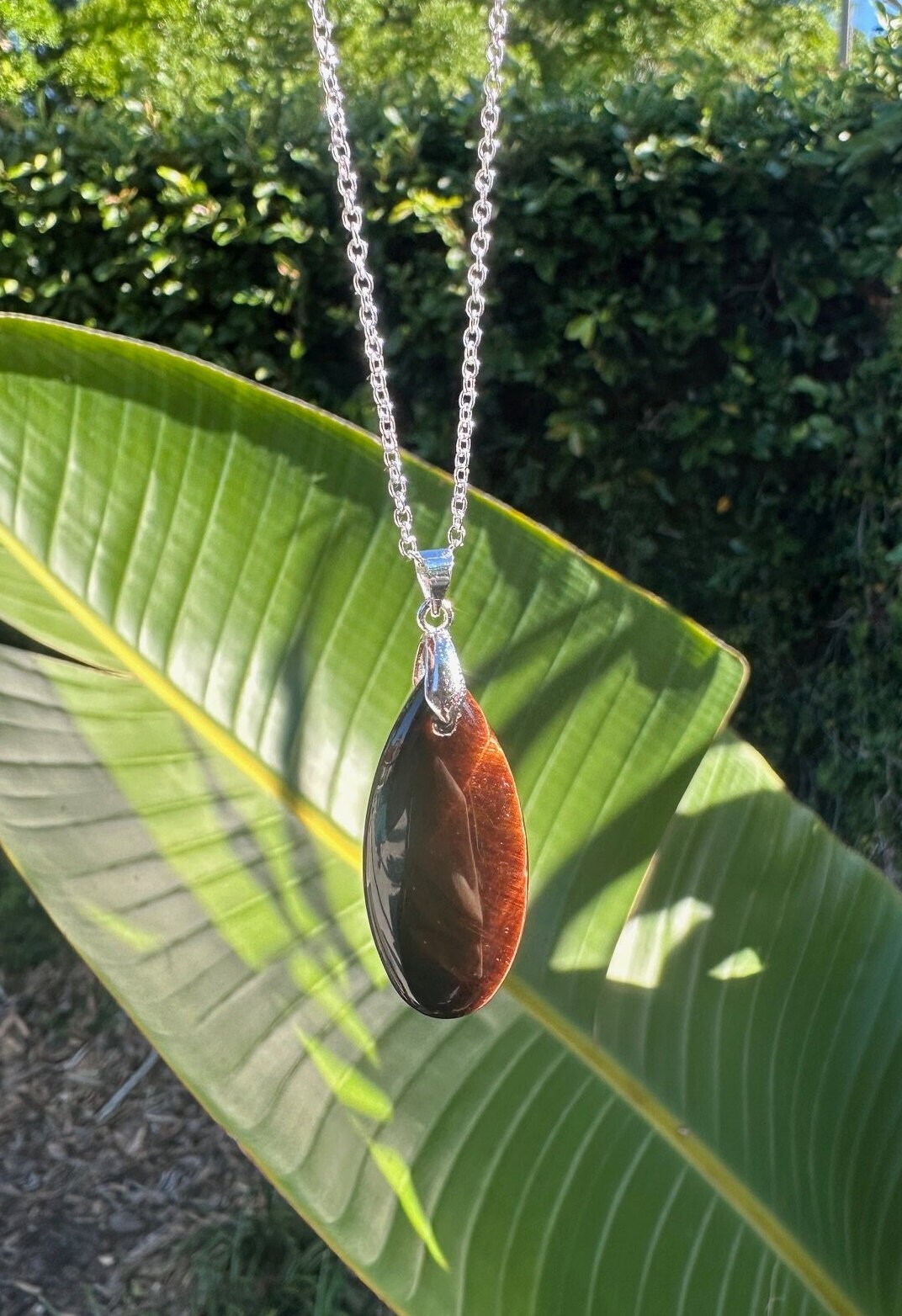 Red Tiger Eye Teardrop Pendant Necklace