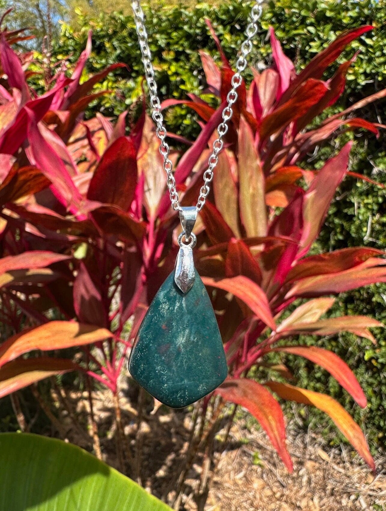 Indian Bloodstone Shield Pendant Necklace