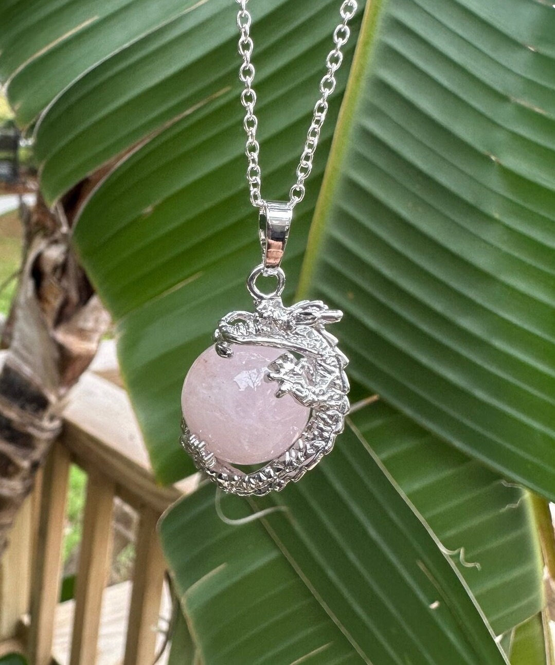Rose Quartz Dragon Ball Pendant Necklace