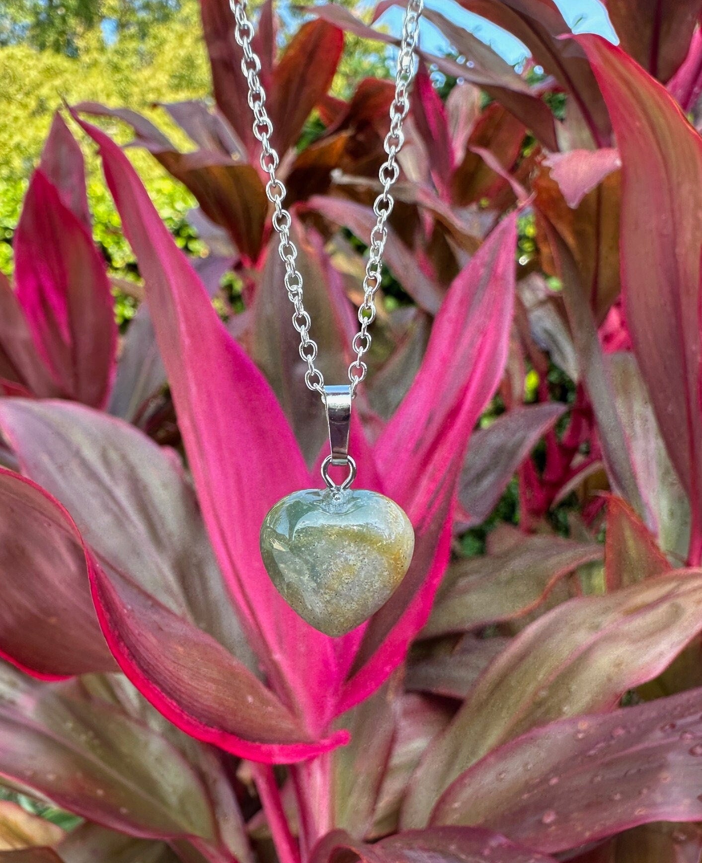 Indian Agate Heart Pendant Necklace