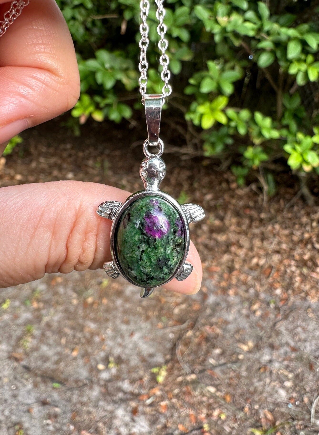Ruby Zoisite Turtle Pendant Necklace