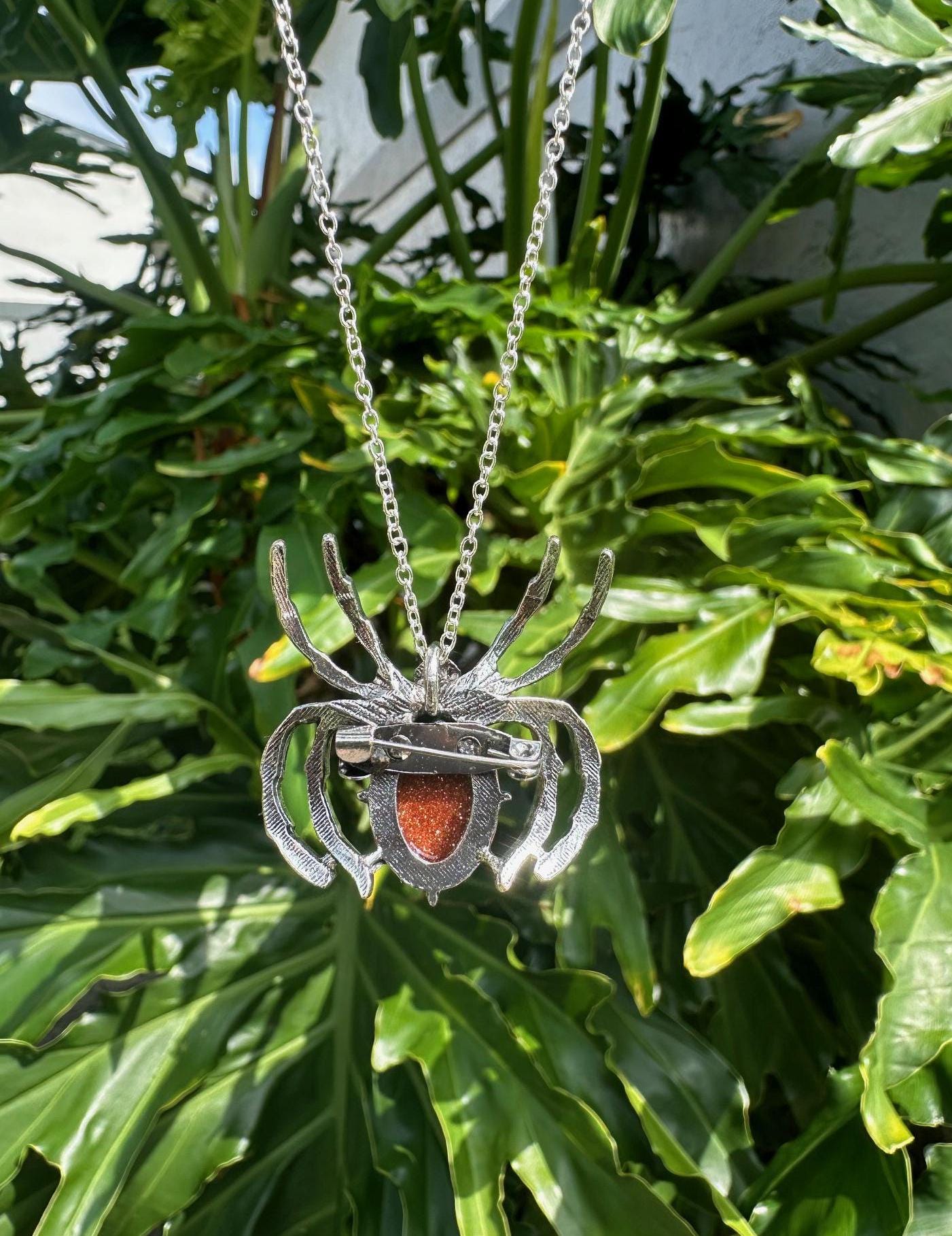 Goldstone Spider Brooch Necklace