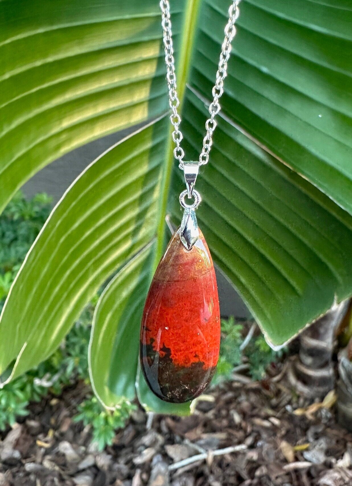 Indian Bloodstone Teardrop Pendant Necklace