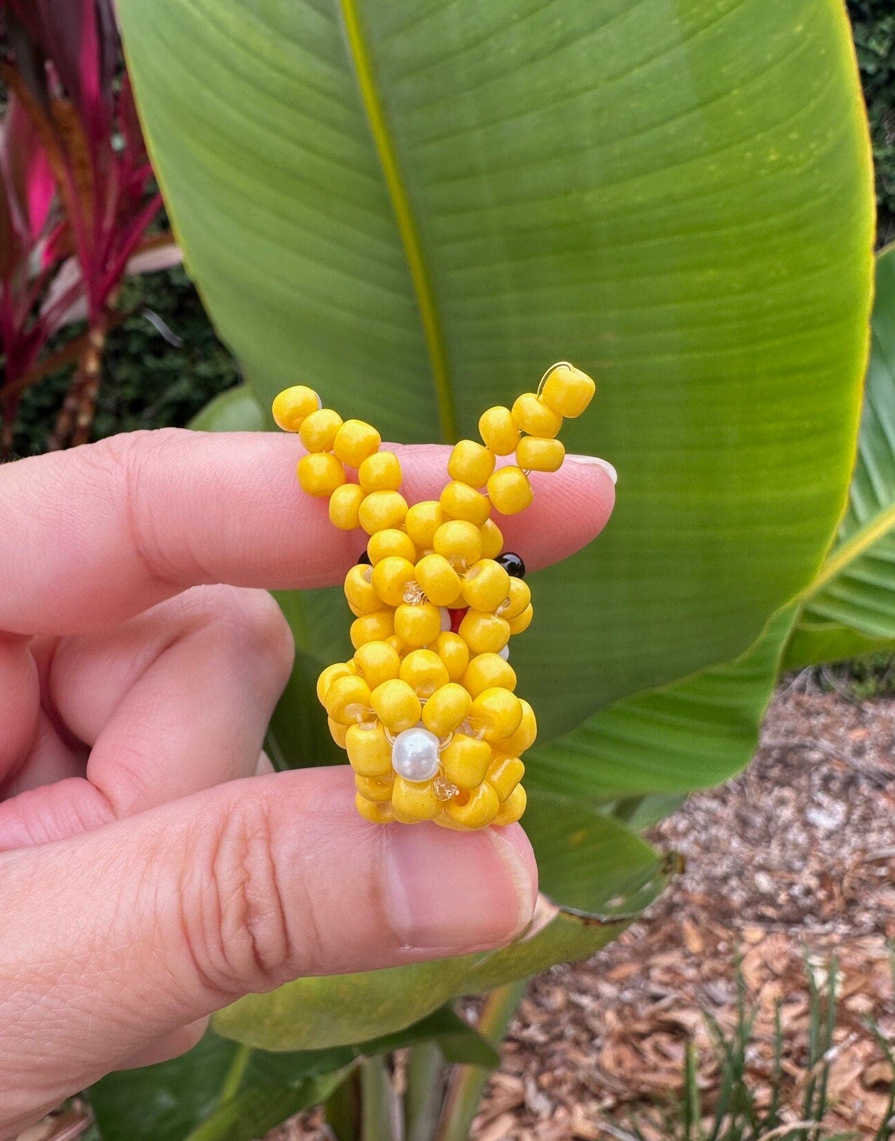 Beaded Yellow Easter Bunny Figurine